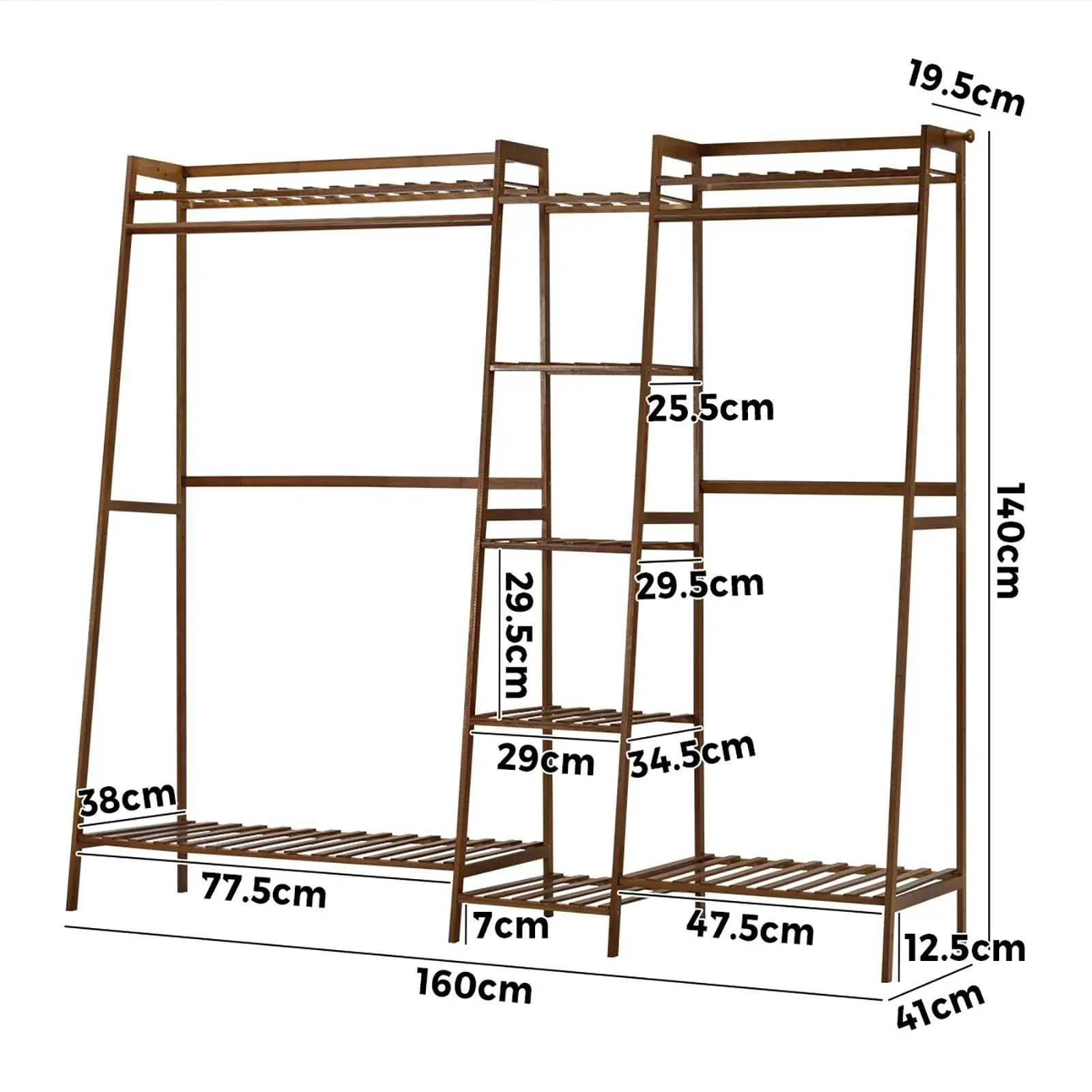 Oikiture Clothes Rack Open Wardrobe Garment Coat Hanging Rail Bamboo 9 Shelves