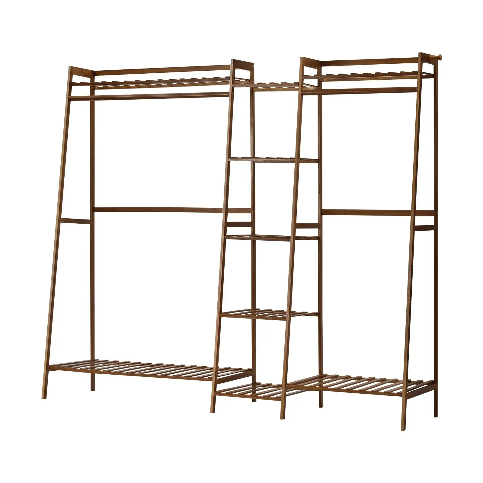 Oikiture Clothes Rack Open Wardrobe Garment Coat Hanging Rail Bamboo 9 Shelves