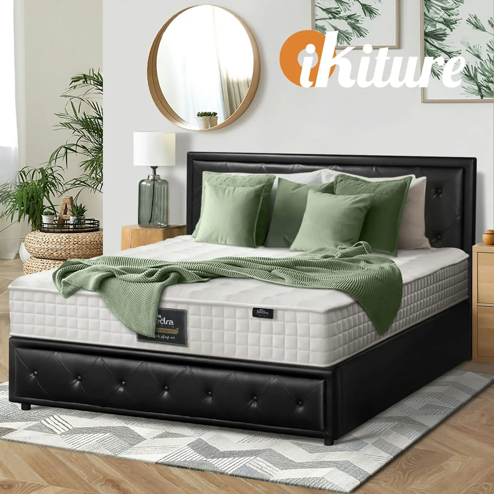 Oikiture Bed Frame King Size Gas Lift Storage Mattress Base With Mattress ENZO