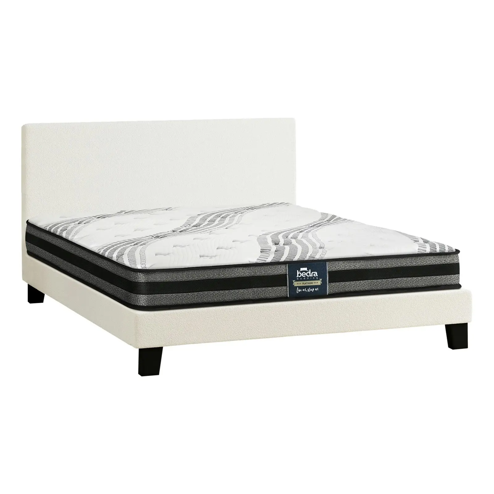 Oikiture Bed Frame with Double Size Mattress Set White Boucle