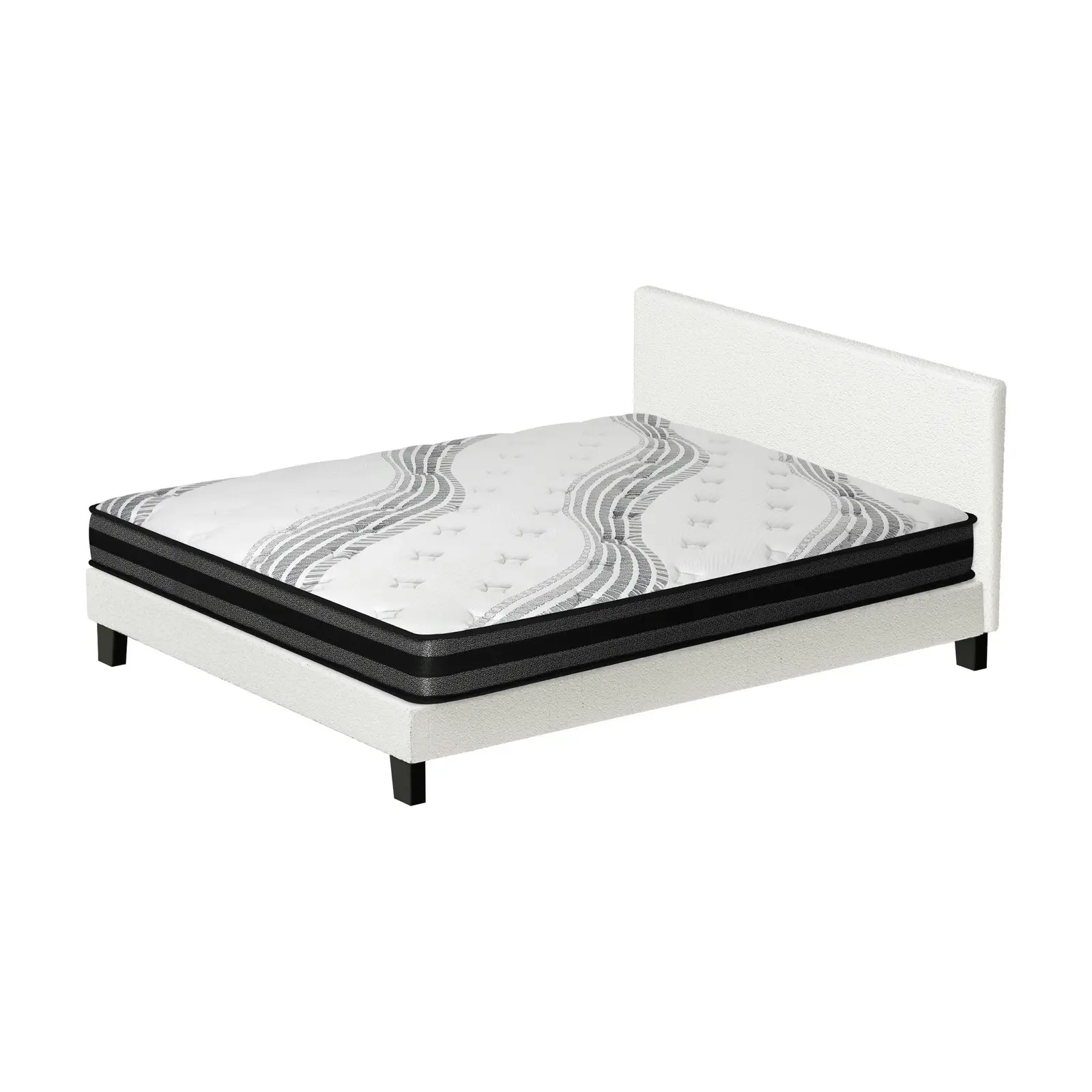 Oikiture Bed Frame with Double Size Mattress Set White Boucle