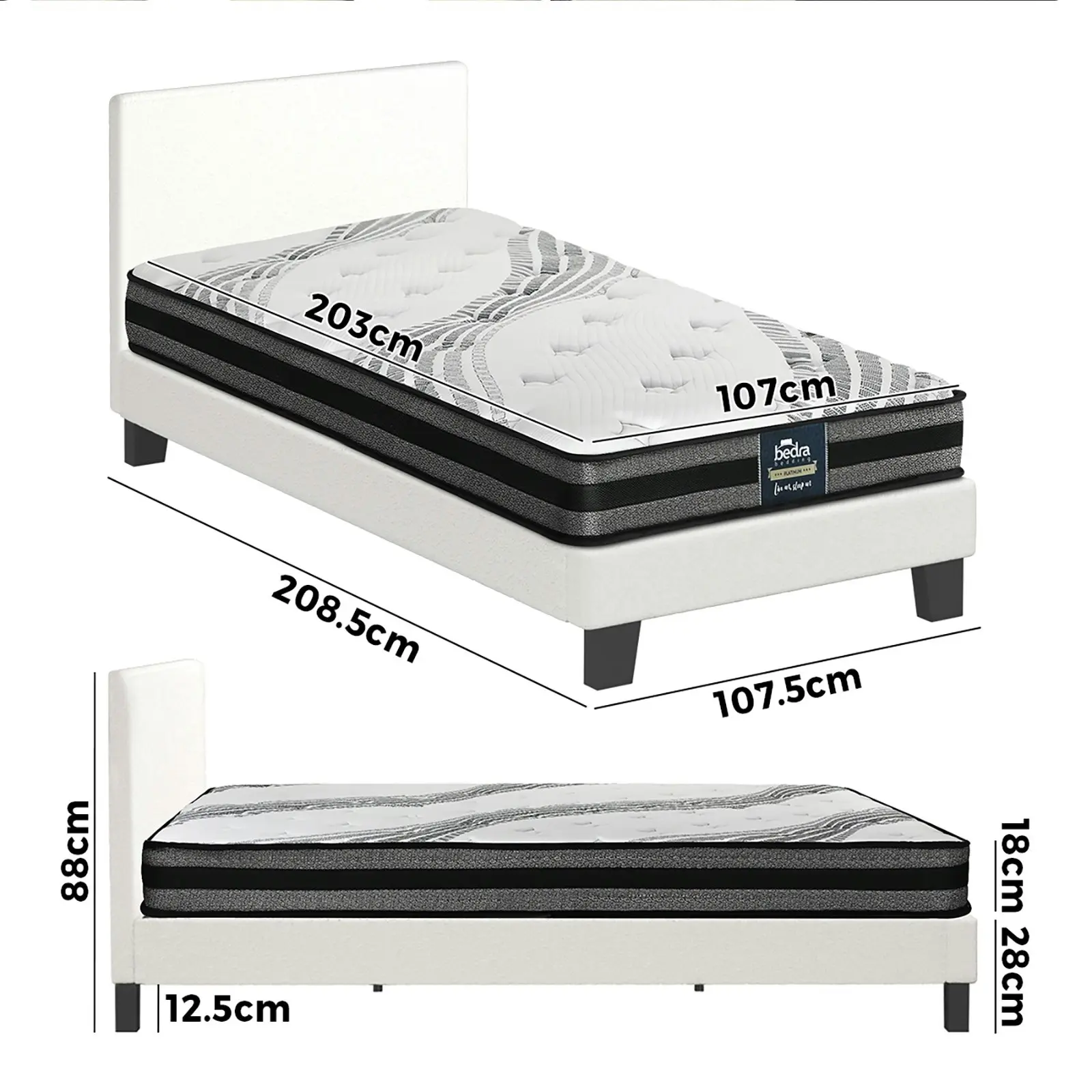 Oikiture Bed Frame with King Single Mattress Set White Boucle