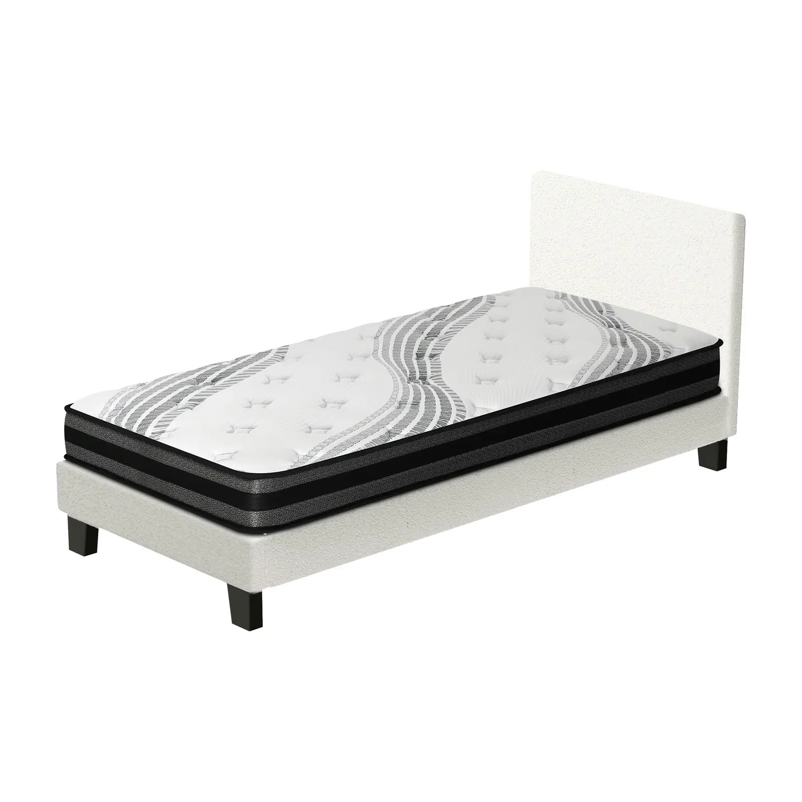 Oikiture Bed Frame with Single Mattress Set White Boucle