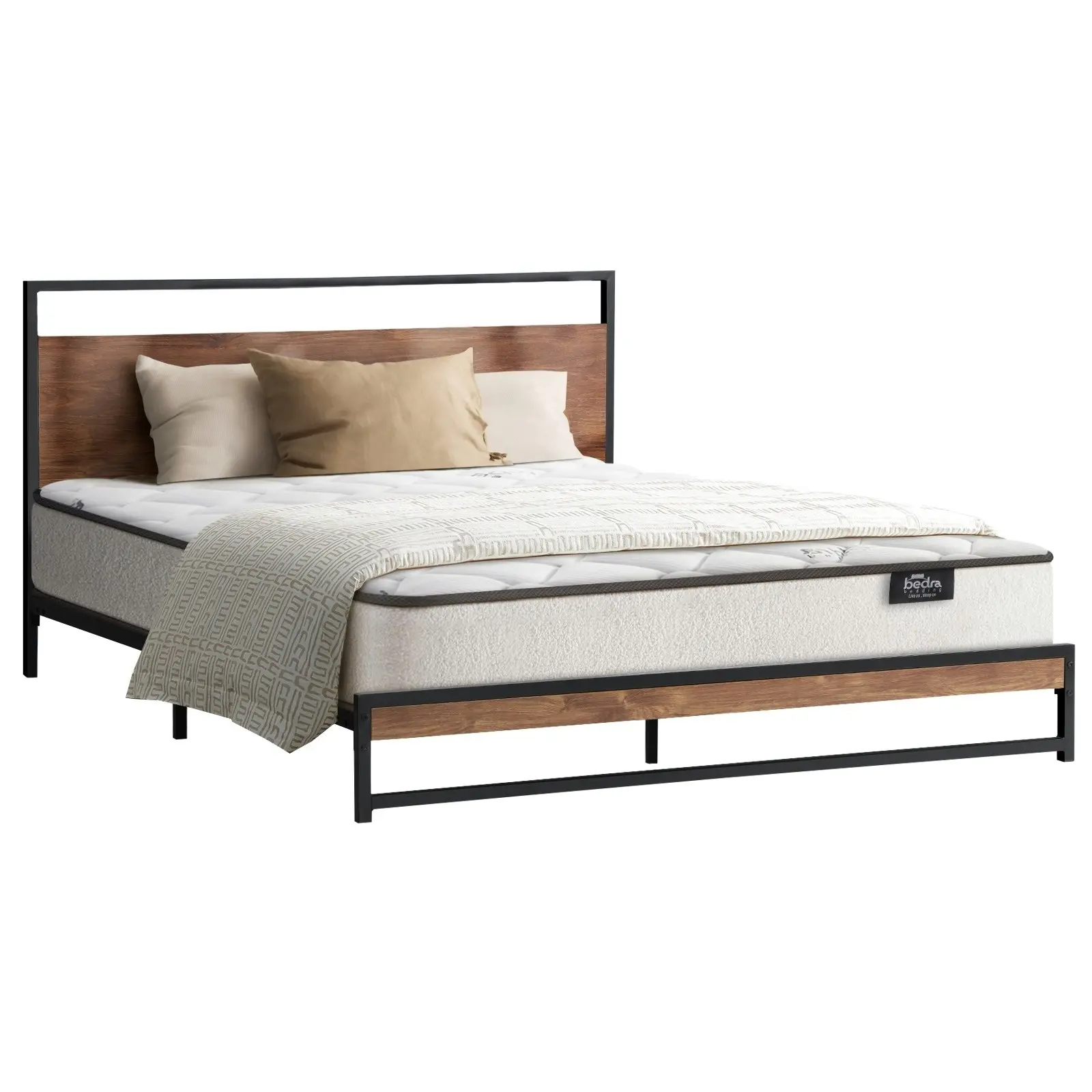 Oikiture Metal Bed Frame Double Size Beds Platform with Mattress