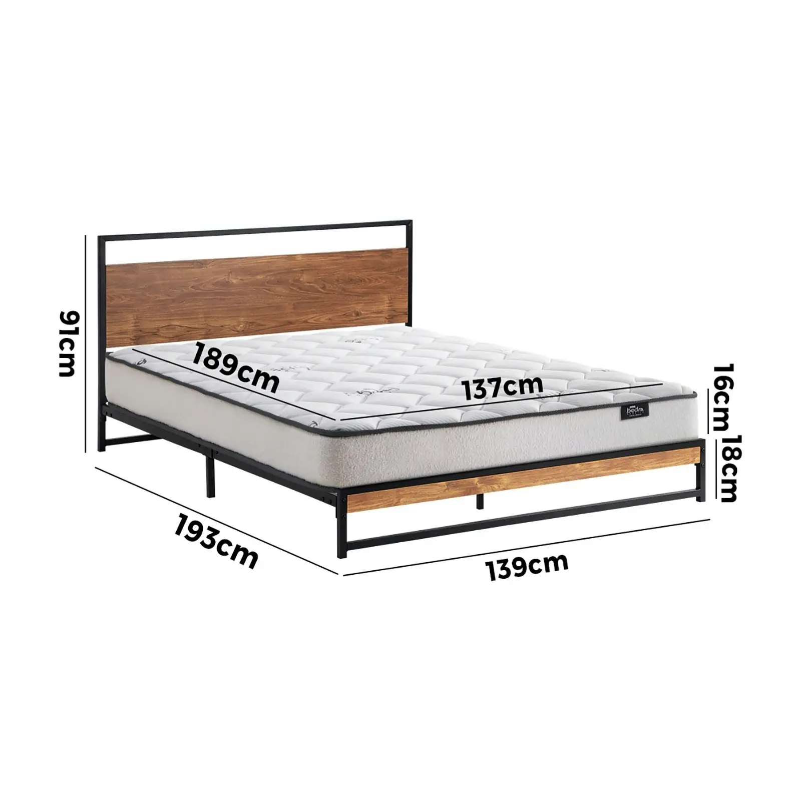 Oikiture Metal Bed Frame Double Size Beds Platform with Mattress