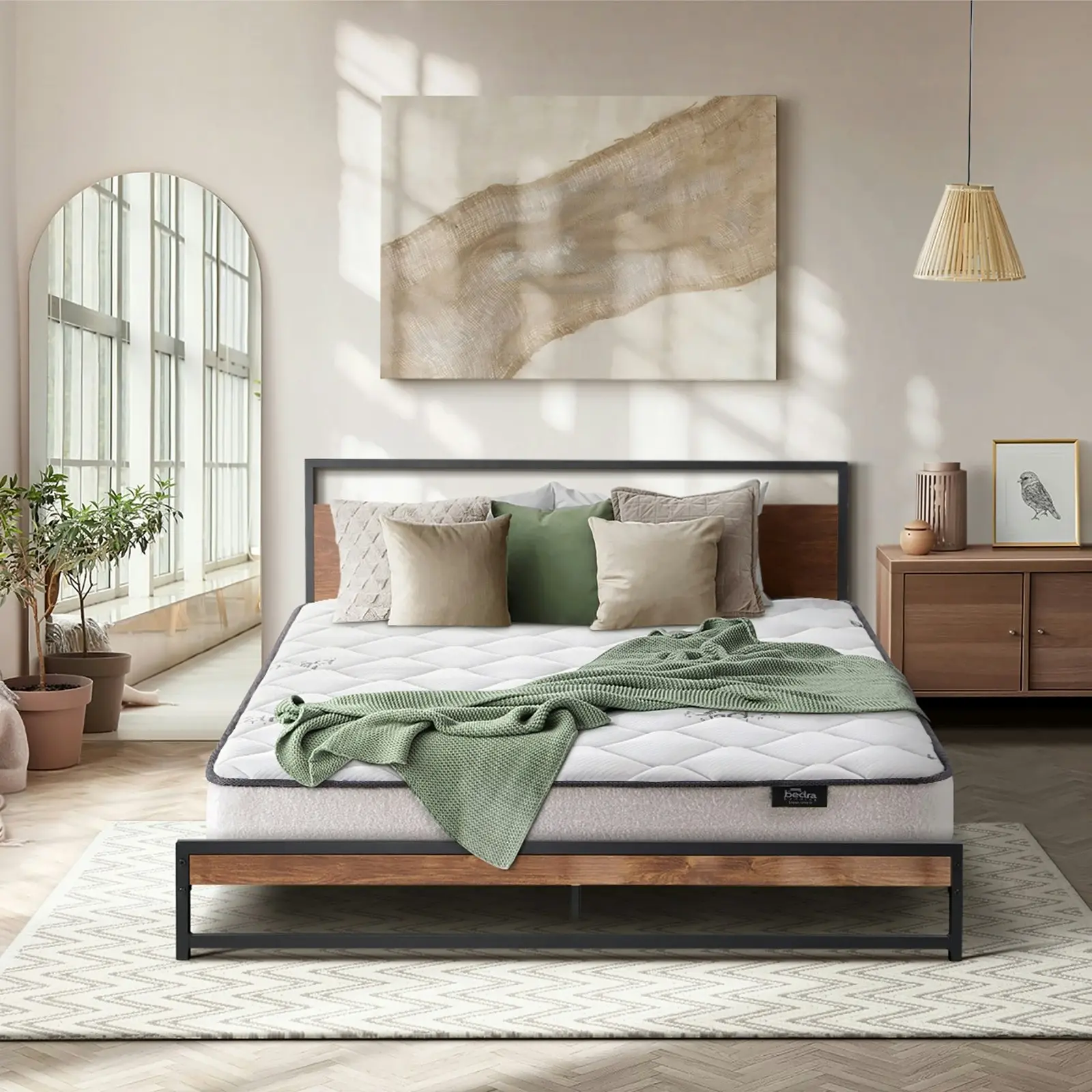 Oikiture Metal Bed Frame Double Size Beds Platform with Mattress