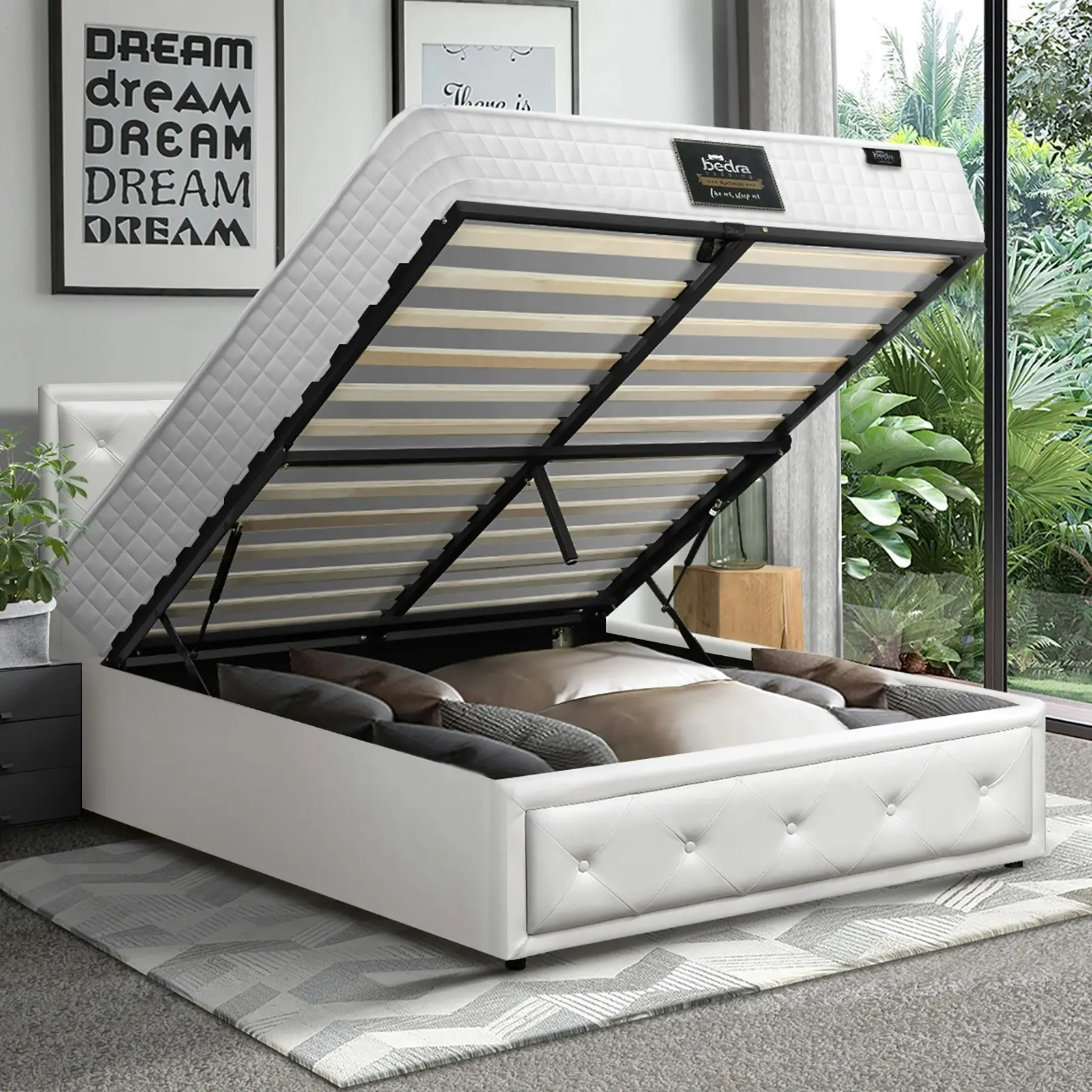 Oikiture Bed Frame King Single Gas Lift Storage Base With Mattress ENZO