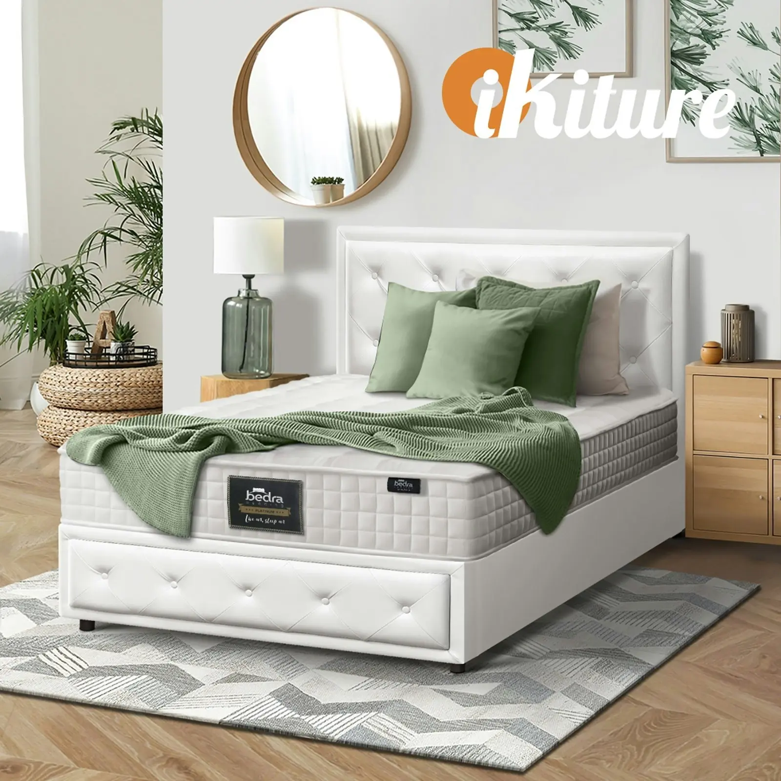 Oikiture Bed Frame King Single Gas Lift Storage Base With Mattress ENZO