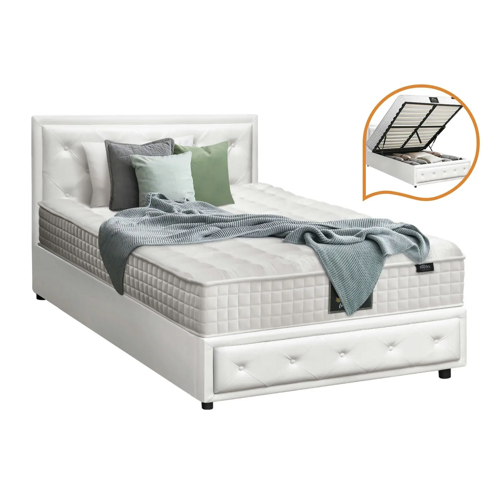 Oikiture Bed Frame King Single Gas Lift Storage Base With Mattress ENZO