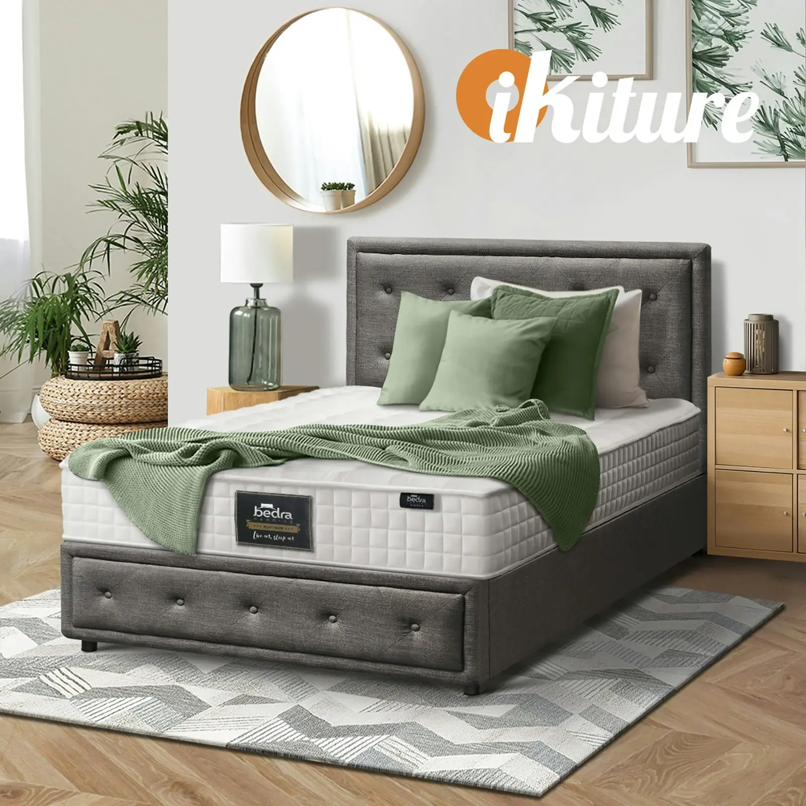 Oikiture Bed Frame King Single Gas Lift Storage Base With Mattress Set