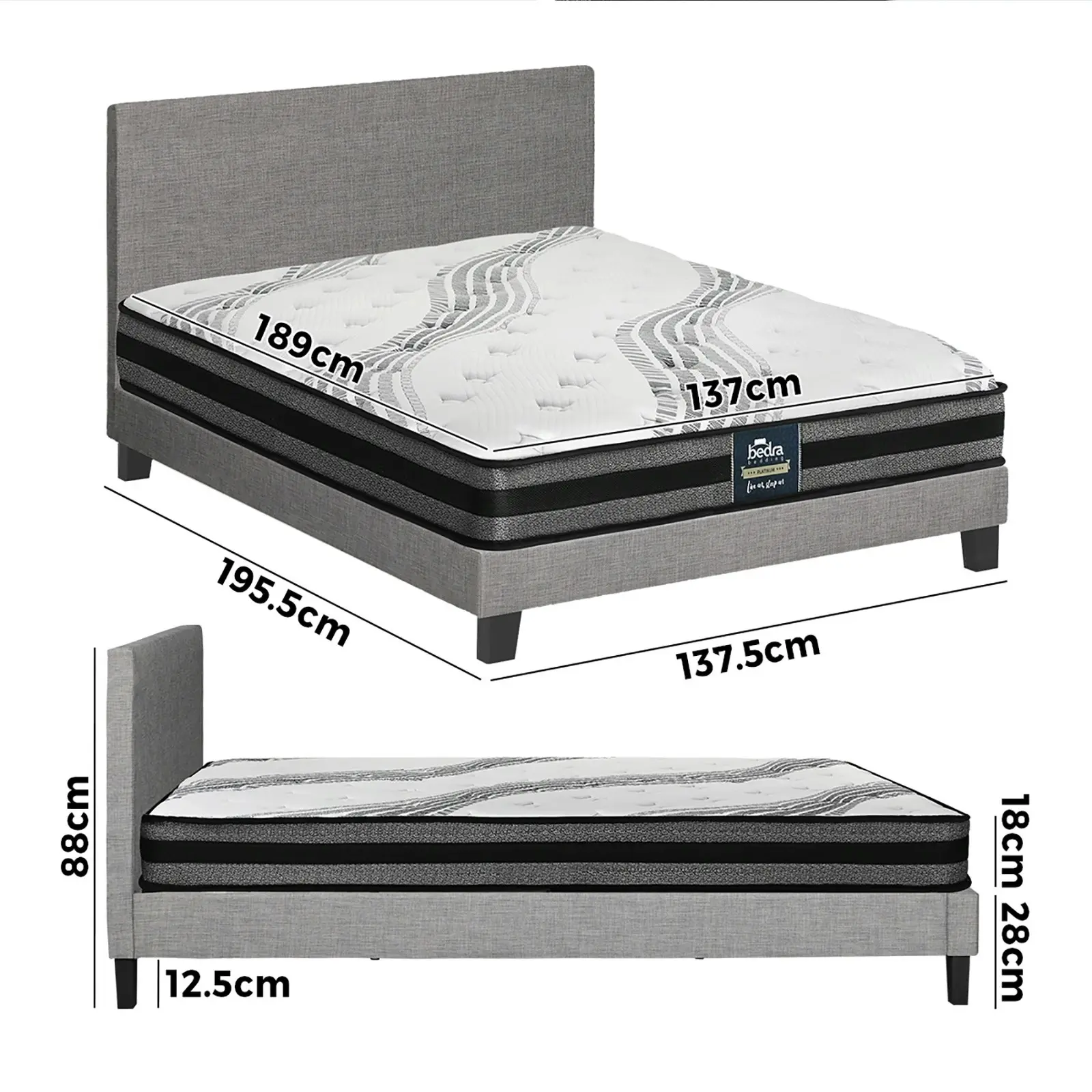 Oikiture Bed Frame with Double Size Mattress Set VANK