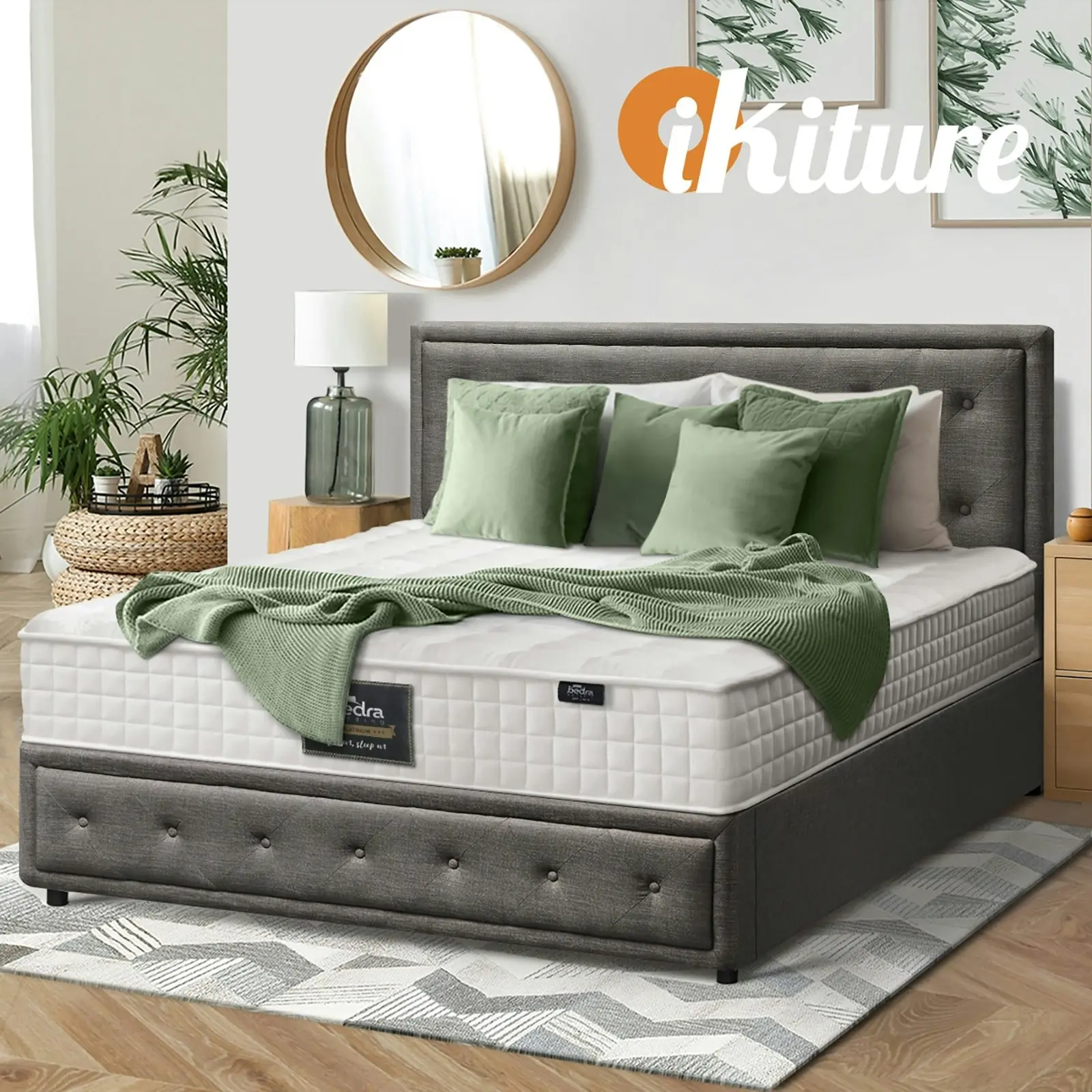 Oikiture Bed Frame Queen Size Gas Lift Storage Base With Mattress Set