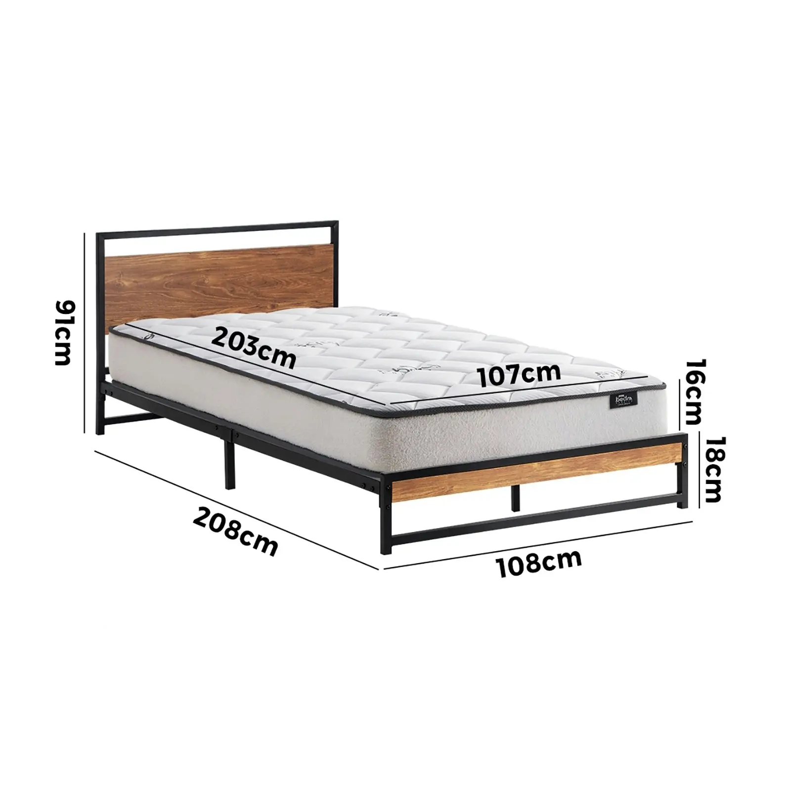 Oikiture Metal Bed Frame King Single Beds Platform with Mattress