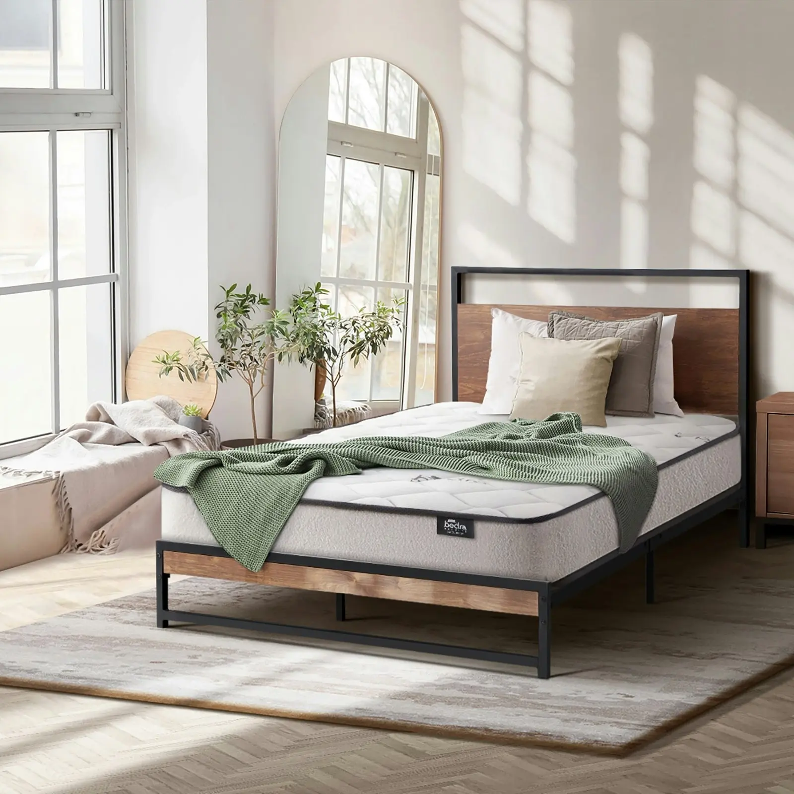 Oikiture Metal Bed Frame King Single Beds Platform with Mattress