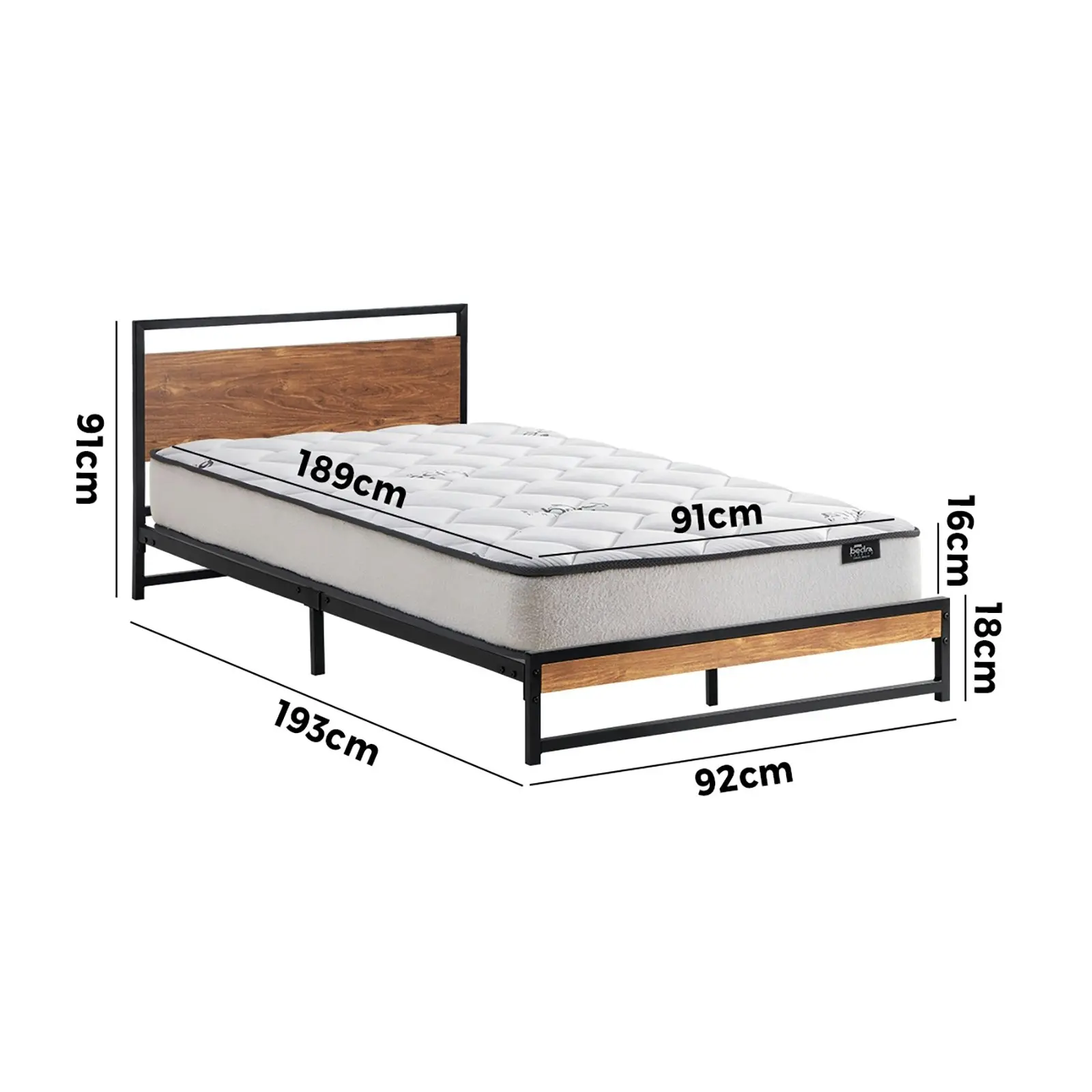 Oikiture Metal Bed Frame Single Size Beds Platform with Mattress