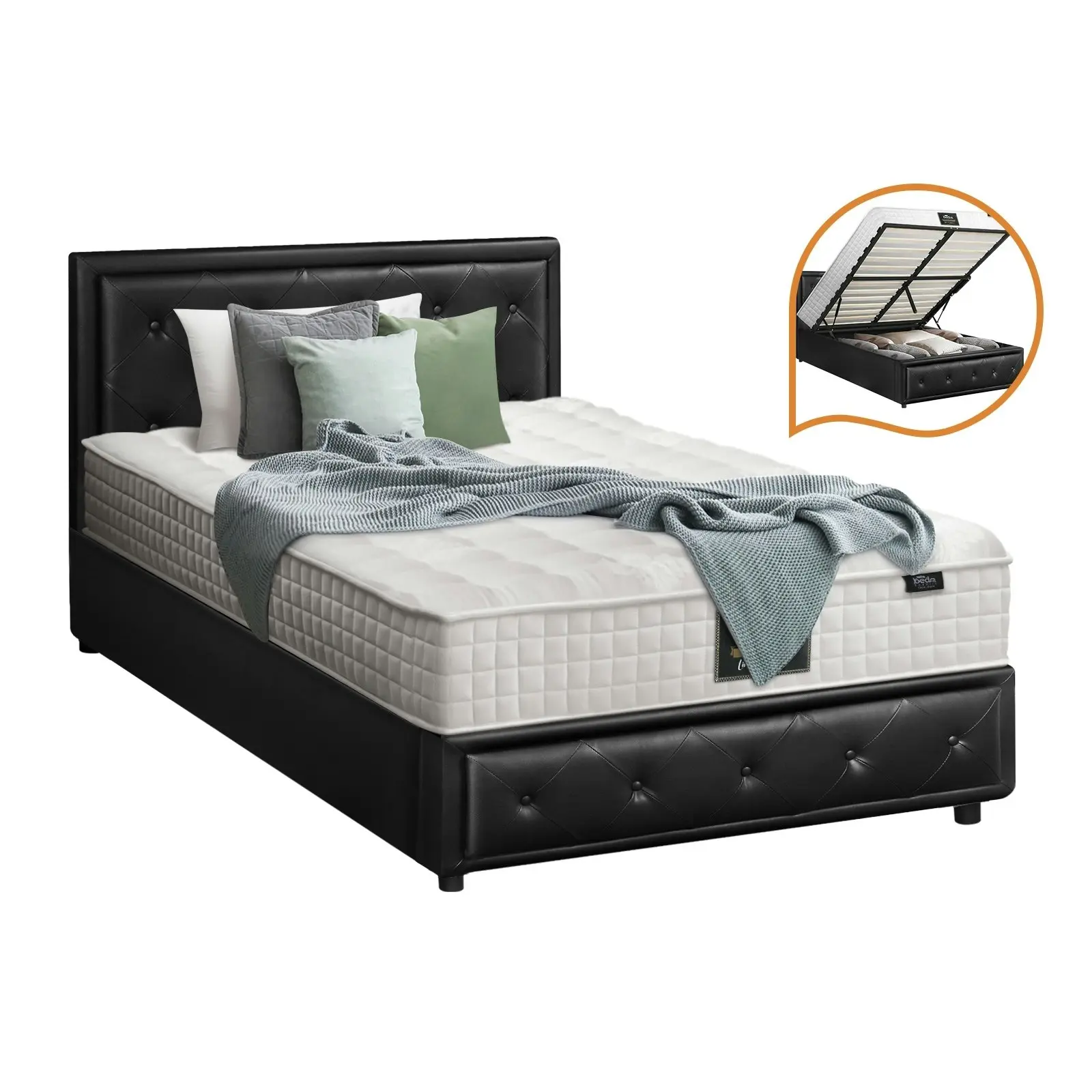 Oikiture Bed Frame King Single Gas Lift Storage Mattress Base With Mattress ENZO