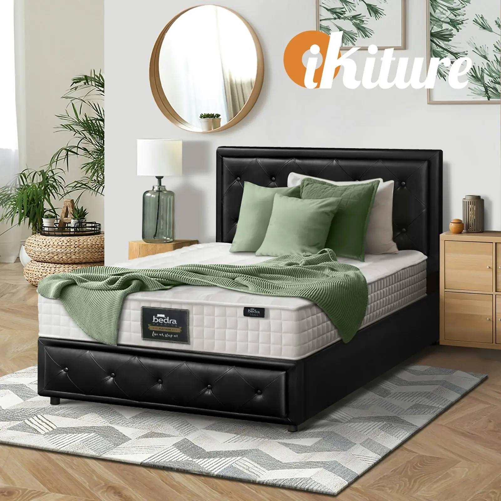 Oikiture Bed Frame King Single Gas Lift Storage Mattress Base With Mattress ENZO