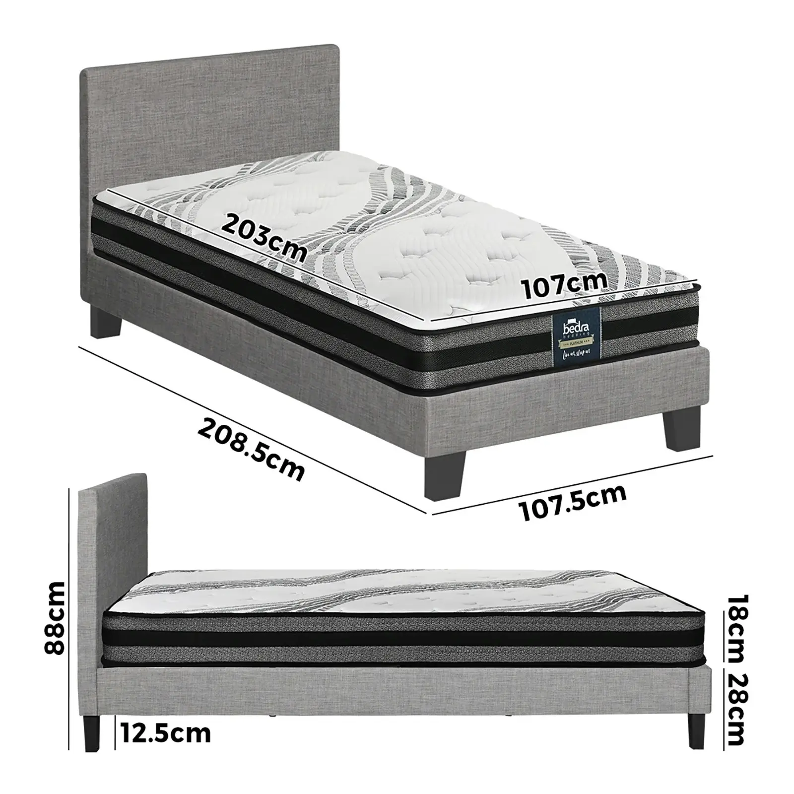 Oikiture Bed Frame with King Single Mattress Set VANK