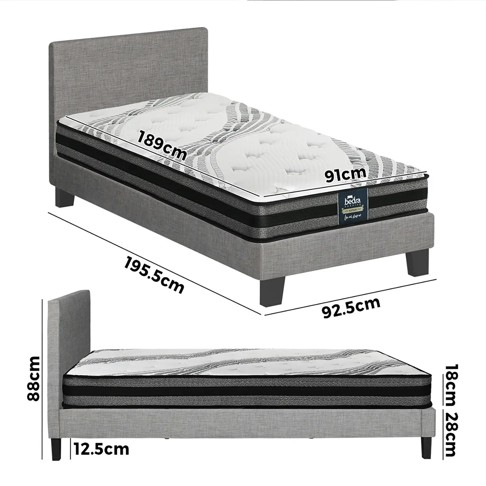 Oikiture Bed Frame with Single Mattress Set VANK