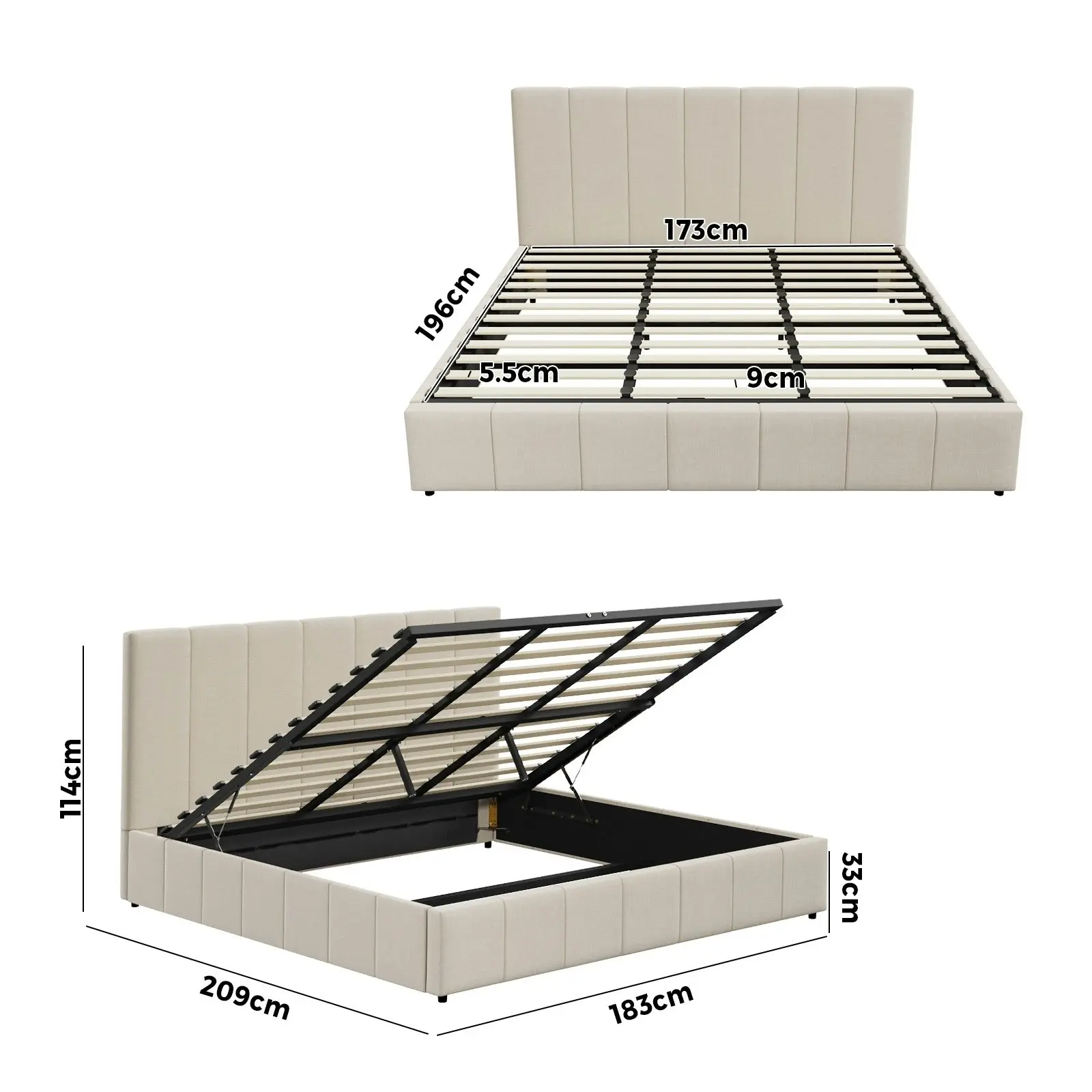 Oikiture Bed Frame King Size Beds Platform Gas Lift Storage Base