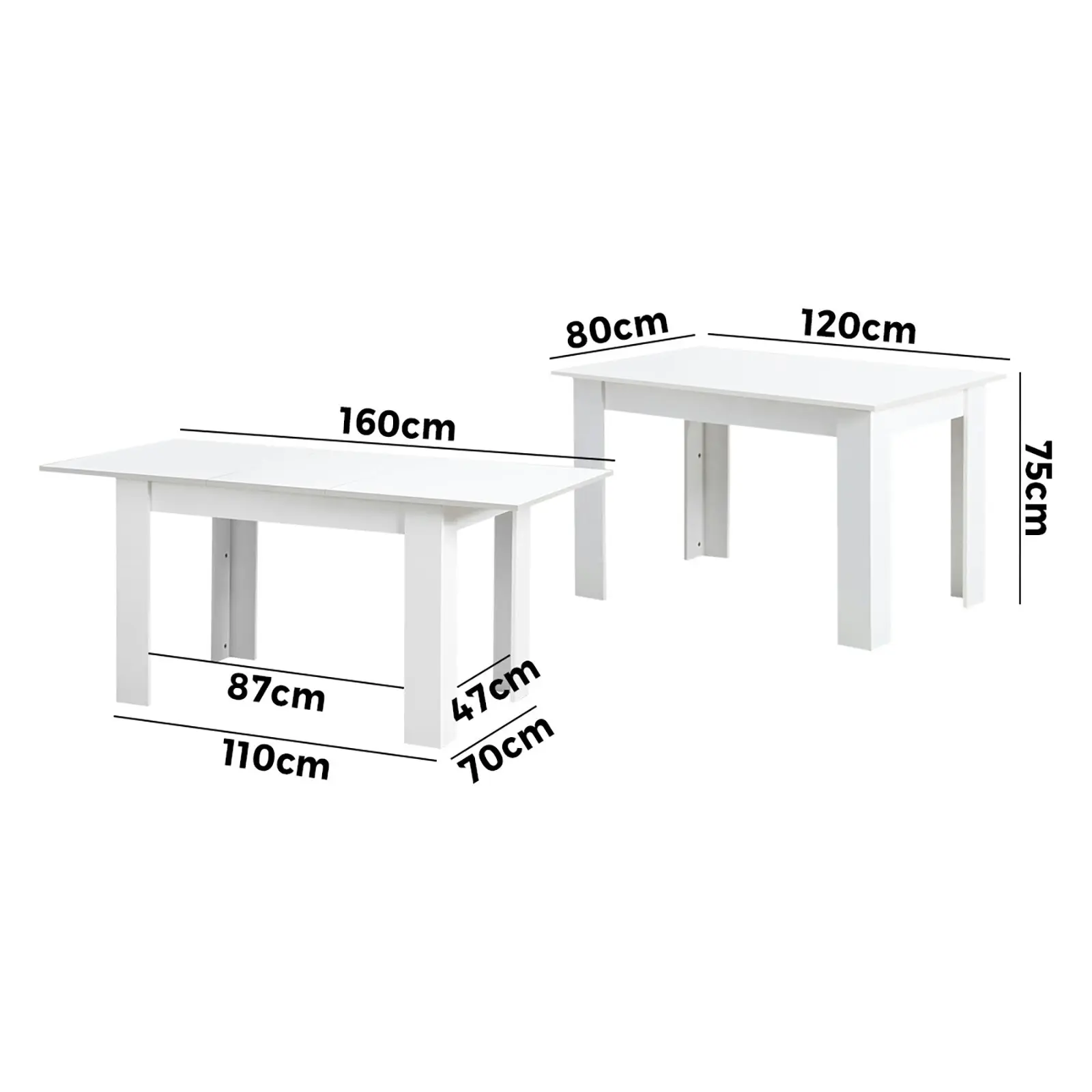 Oikiture 160cm Extendable Dining Table Kitchen Restaurant Cafe Table White