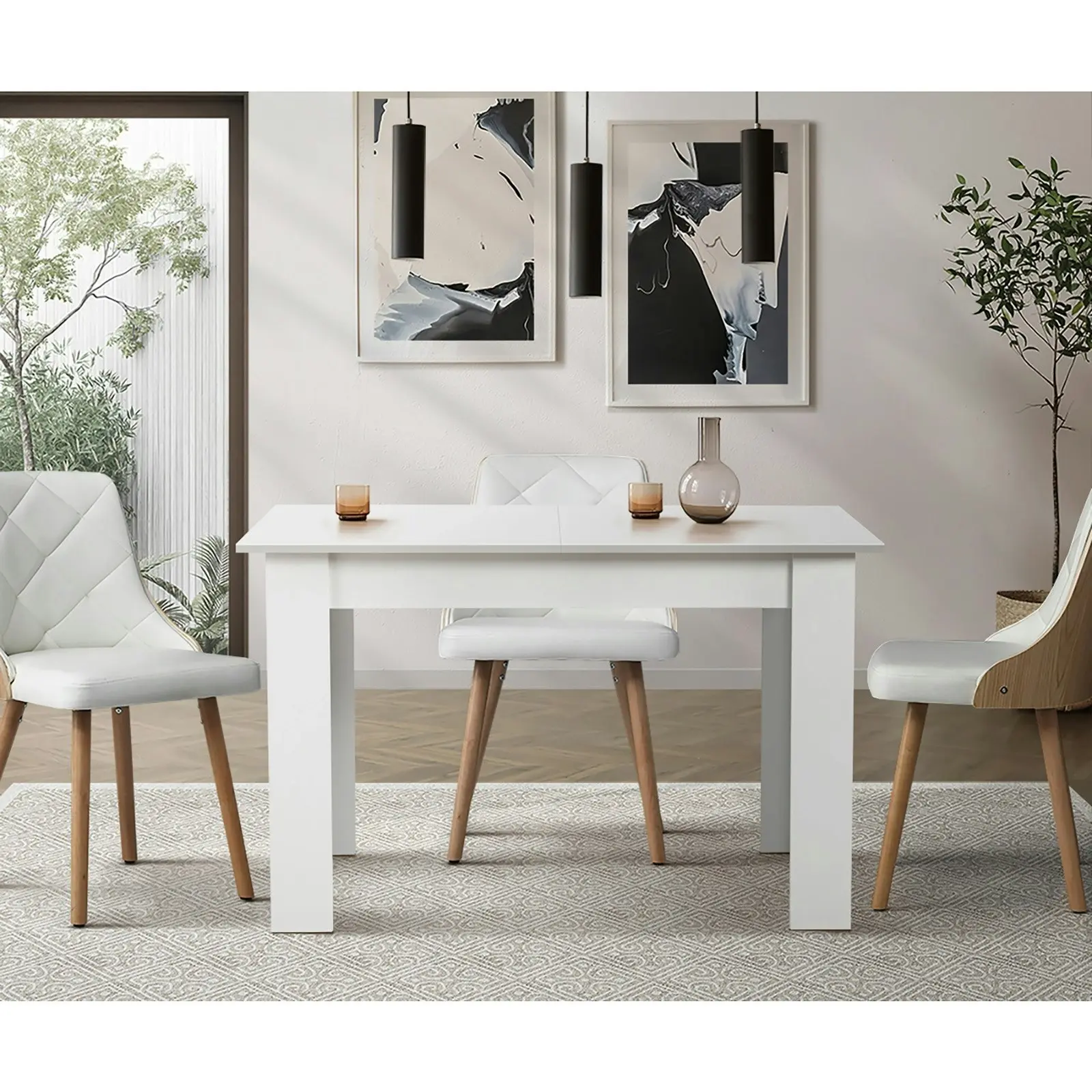 Oikiture 160cm Extendable Dining Table Kitchen Restaurant Cafe Table White