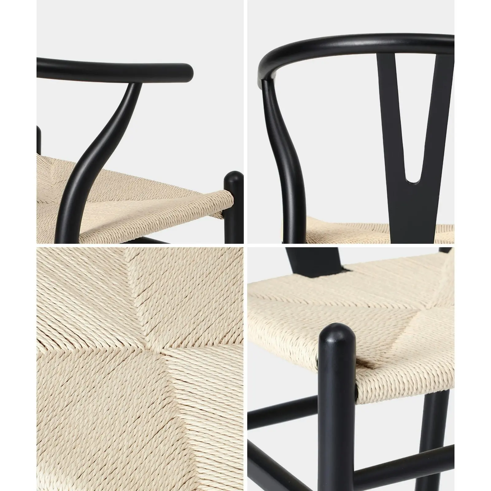 Oikiture Dining Chair Wooden Hans Wegner Chair Wishbone Cafe Lounge Seat Black