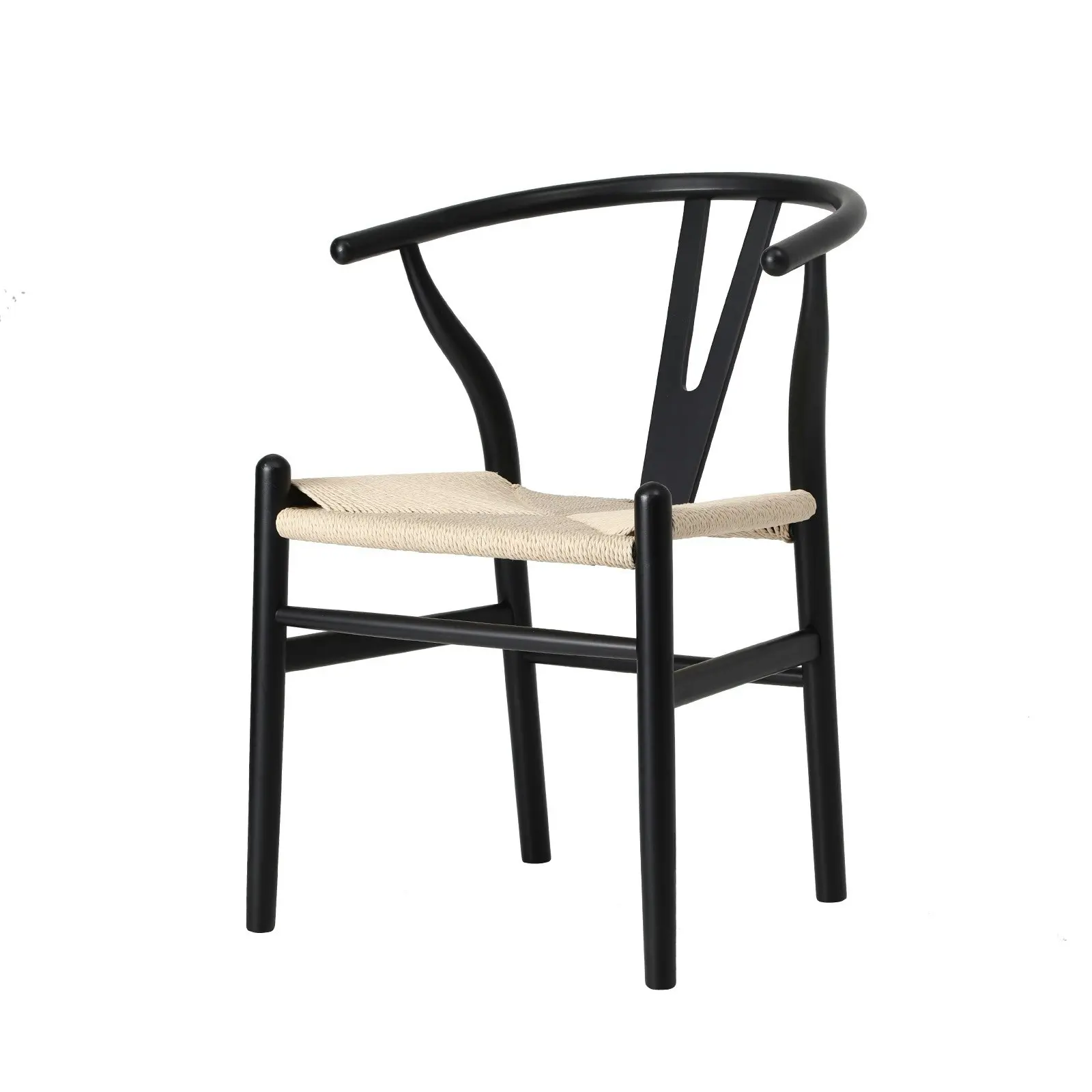 Oikiture Dining Chair Wooden Hans Wegner Chair Wishbone Cafe Lounge Seat Black