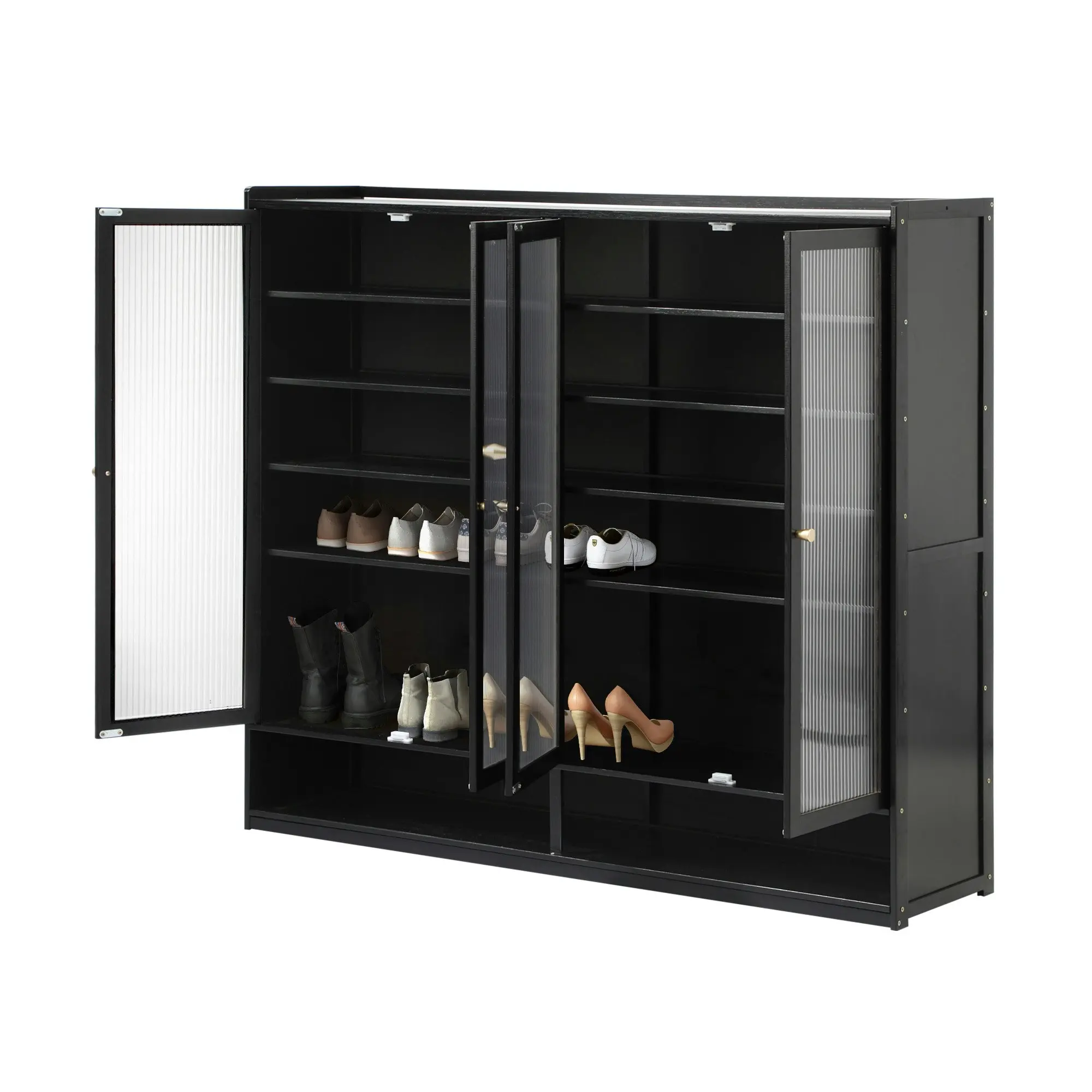 Oikiture Shoe Cabinet Shoes Storage Rack Organiser 4 Doors Shelf Black