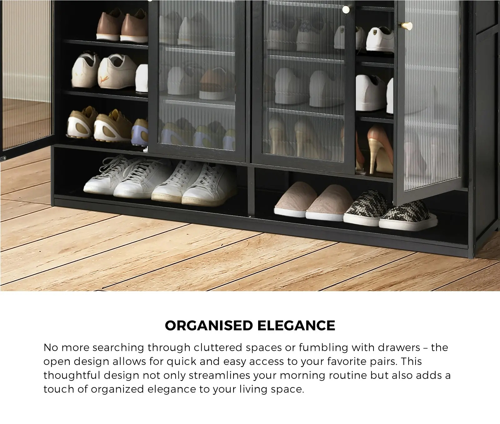 Oikiture Shoe Cabinet Shoes Storage Rack Organiser 4 Doors Shelf Black