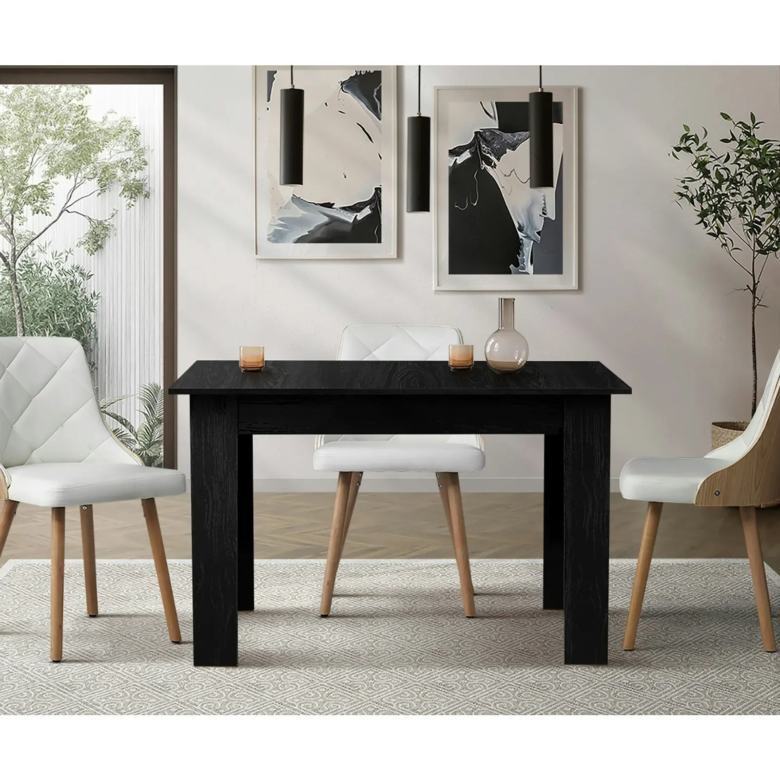 Oikiture 160cm Extendable Dining Table Kitchen Restaurant Cafe Table Black