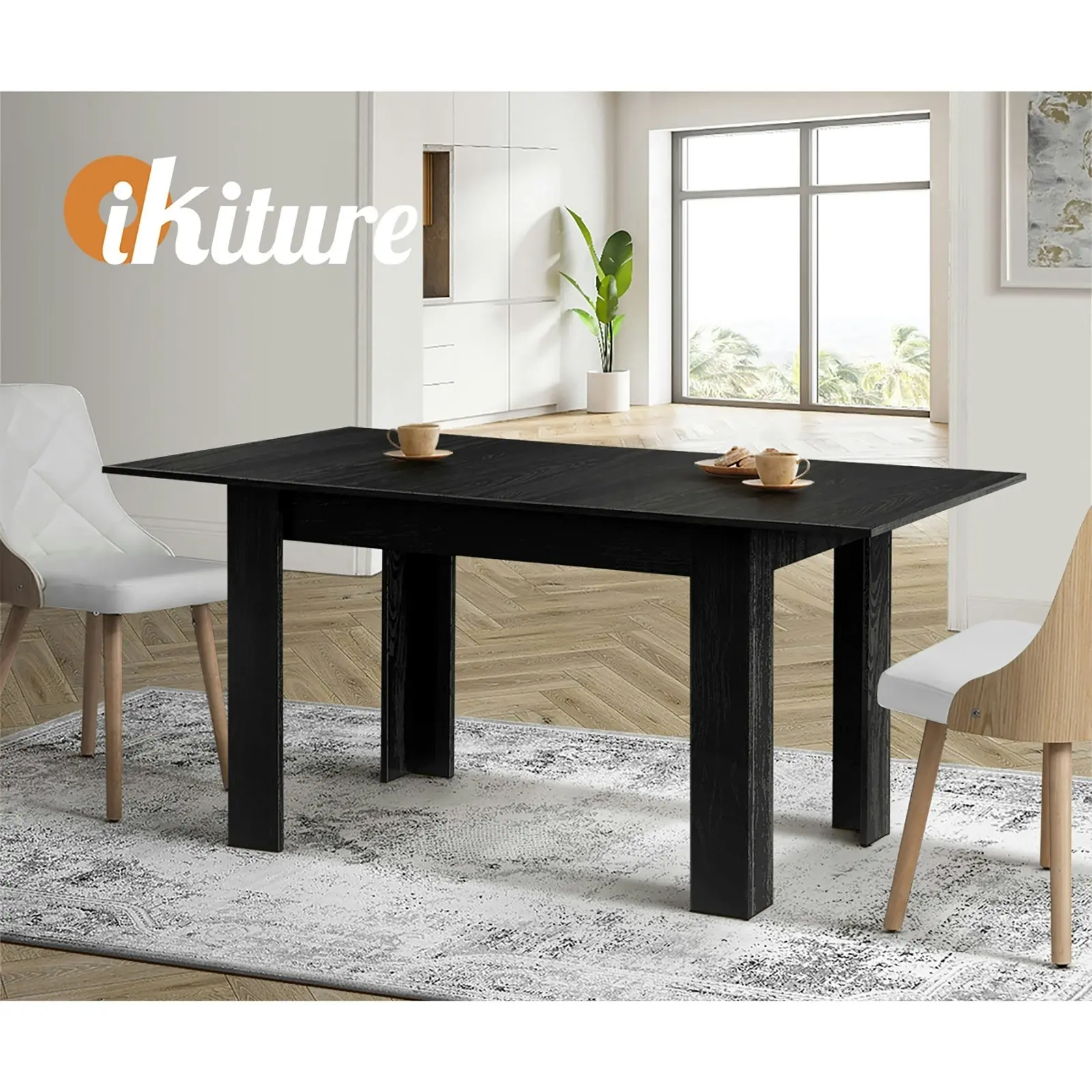 Oikiture 160cm Extendable Dining Table Kitchen Restaurant Cafe Table Black