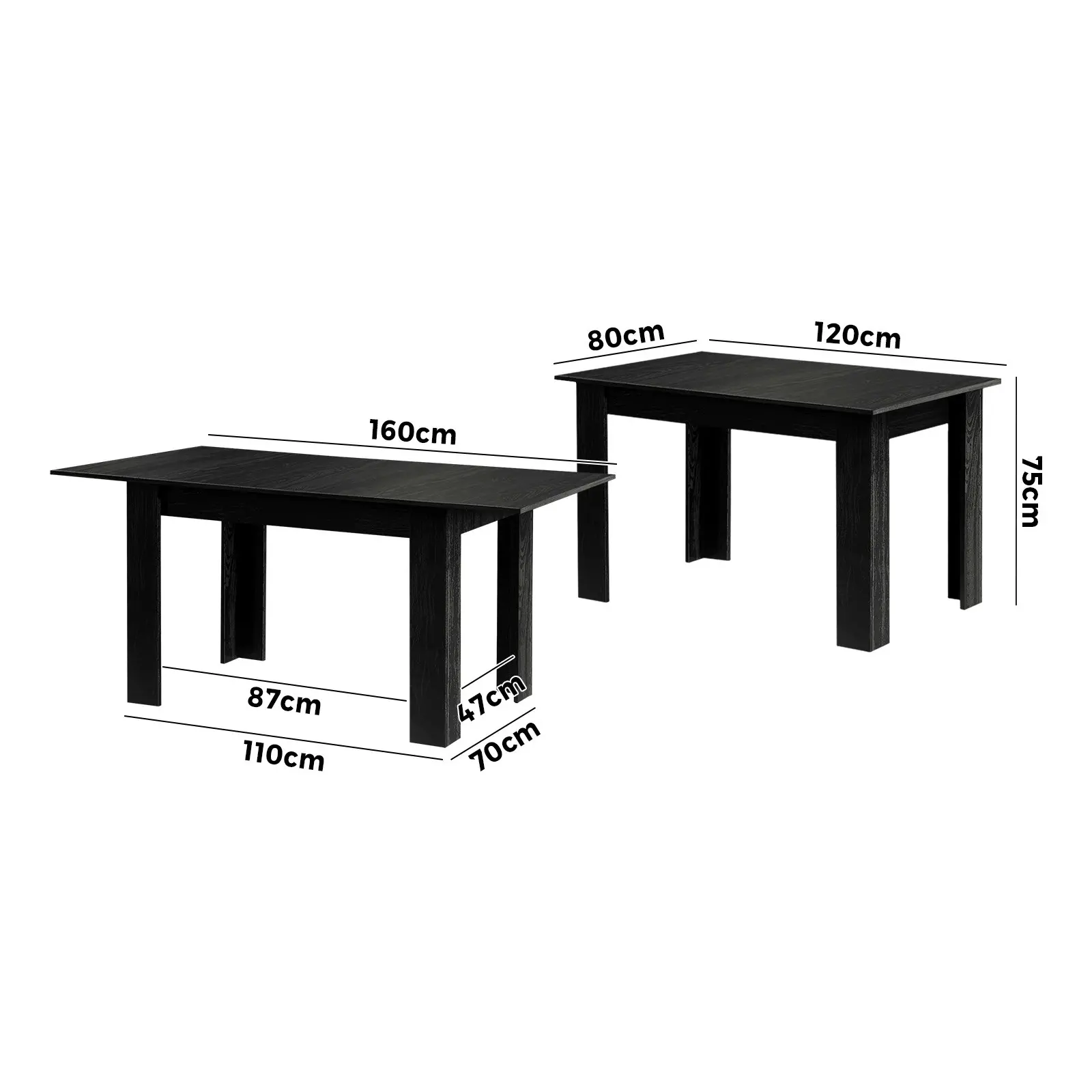 Oikiture 160cm Extendable Dining Table Kitchen Restaurant Cafe Table Black