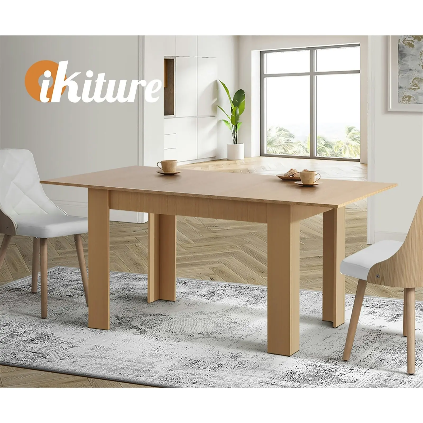 Oikiture 160cm Extendable Dining Table Kitchen Restaurant Cafe Table Wooden