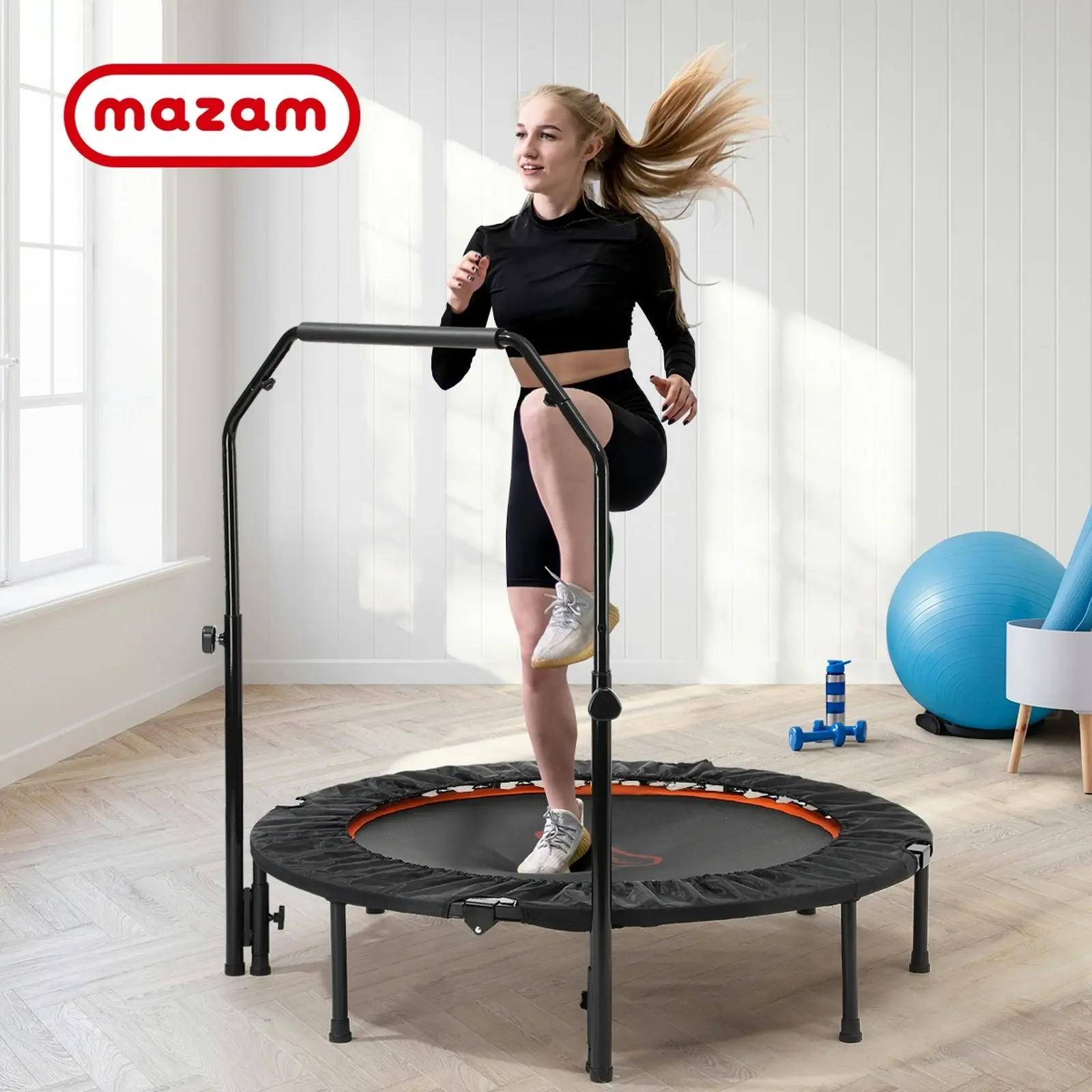 Mazam 48" Trampoline Round Fitness Rebounder Handrail Jumping Exercise Home Gym