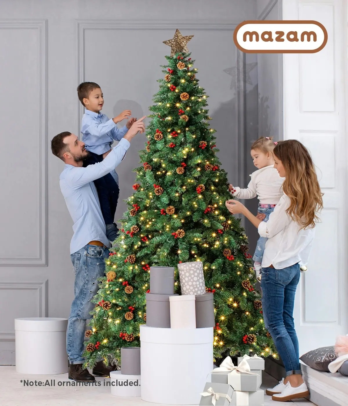 Mazam LED Christmas Tree 1.8M 6FT Xmas Trees Decorations Green with Ornaments