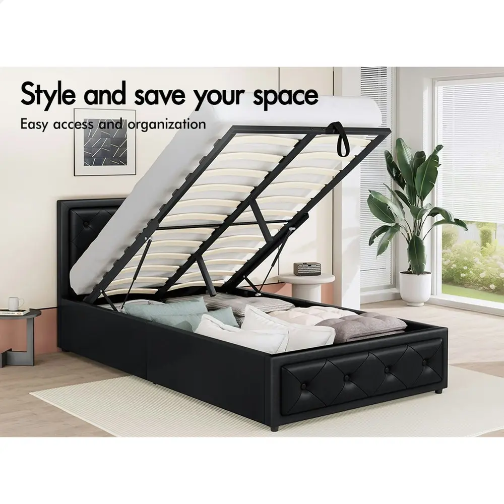 Alfordson Bed Frame King Single Gas Lift Storage Mattress Base Leather Black