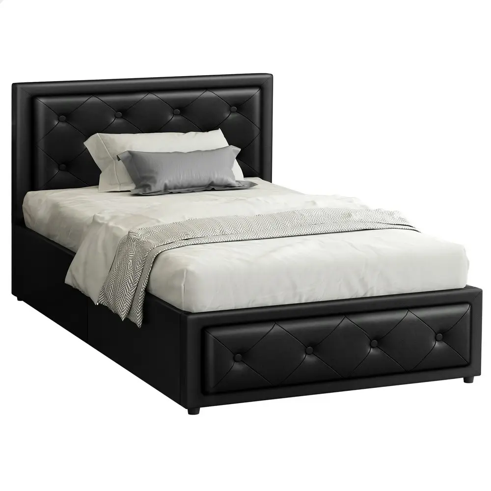 Alfordson Bed Frame King Single Gas Lift Storage Mattress Base Leather Black