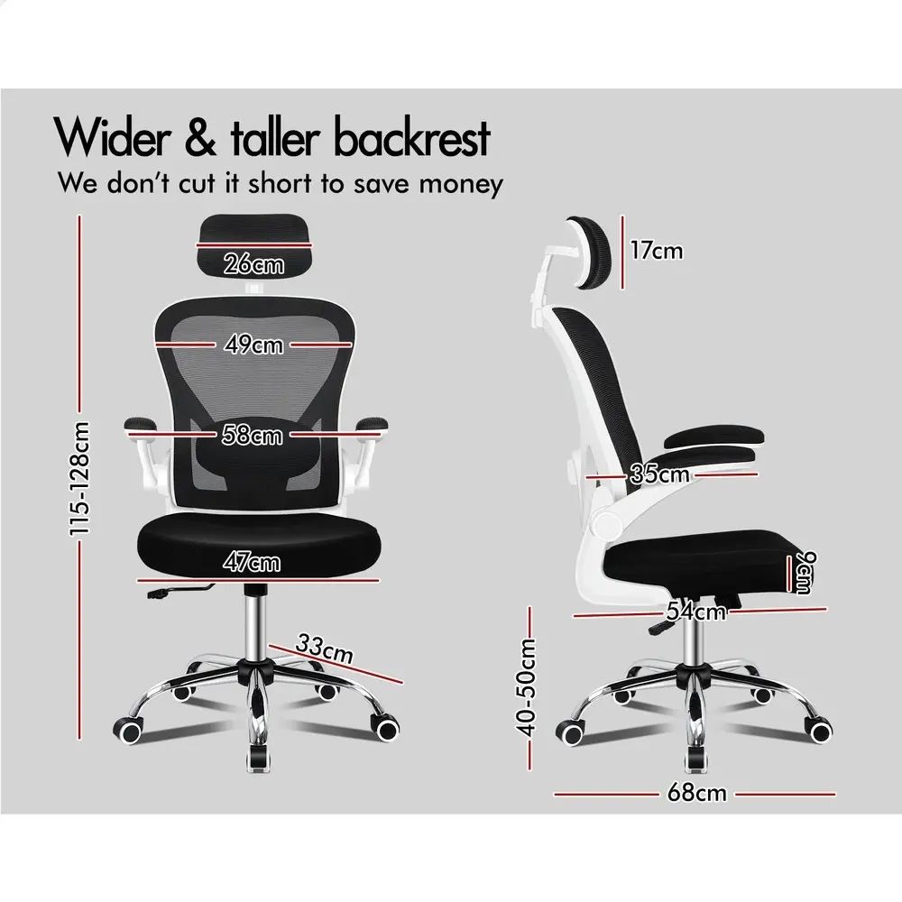 Alfordson Mesh Office Chair Executive Computer Gaming Fabric Seat Black White