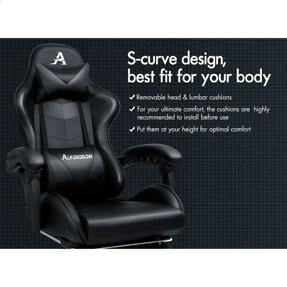 Alfordson Gaming Chair Office Massage Computer Racing Seat PU Leather Black