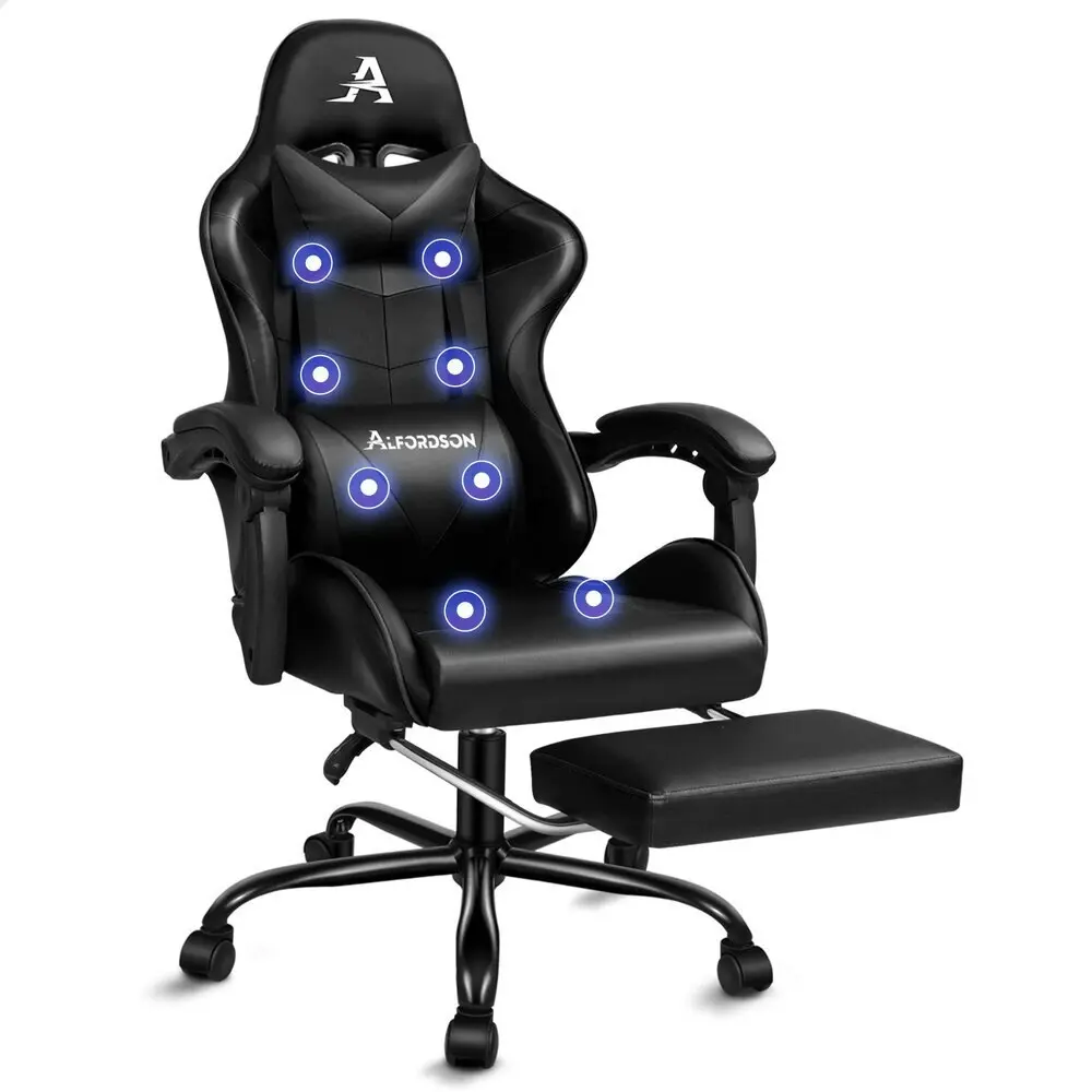 Alfordson Gaming Chair Office Massage Computer Racing Seat PU Leather Black