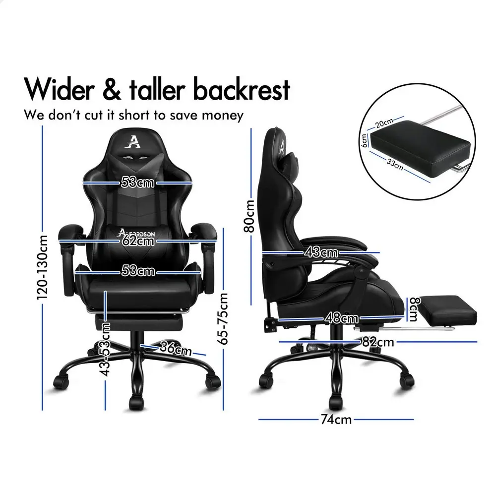 Alfordson Gaming Chair Office Massage Computer Racing Seat PU Leather Black