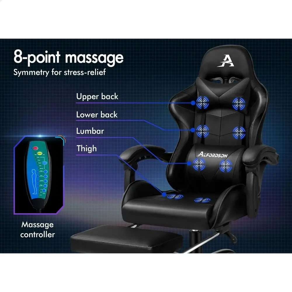 Alfordson Gaming Chair Office Massage Computer Racing Seat PU Leather Black