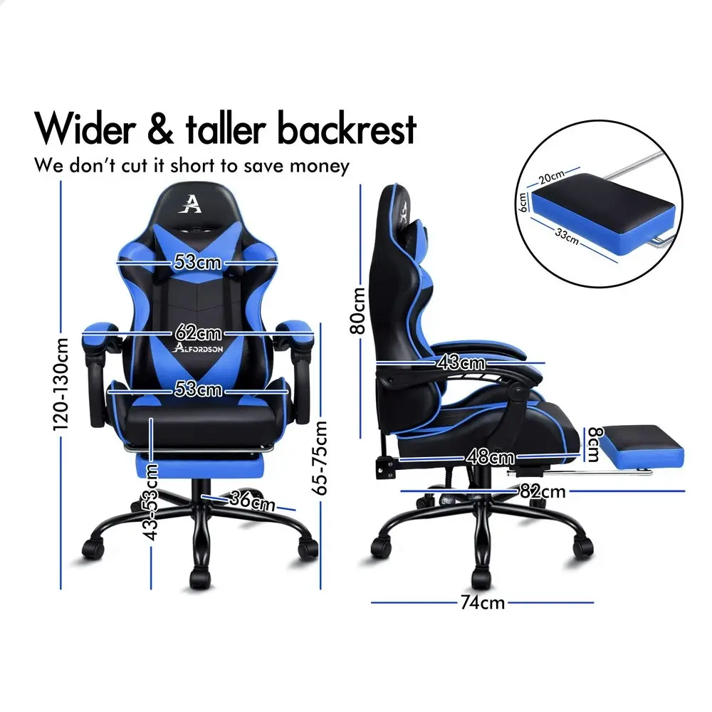 Alfordson Gaming Chair Office Massage Computer Racing Seat PU Leather Blue