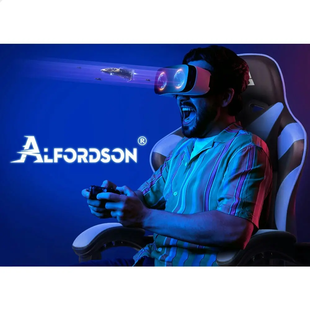 Alfordson Gaming Chair Office Massage Computer Racing Seat PU Leather Blue