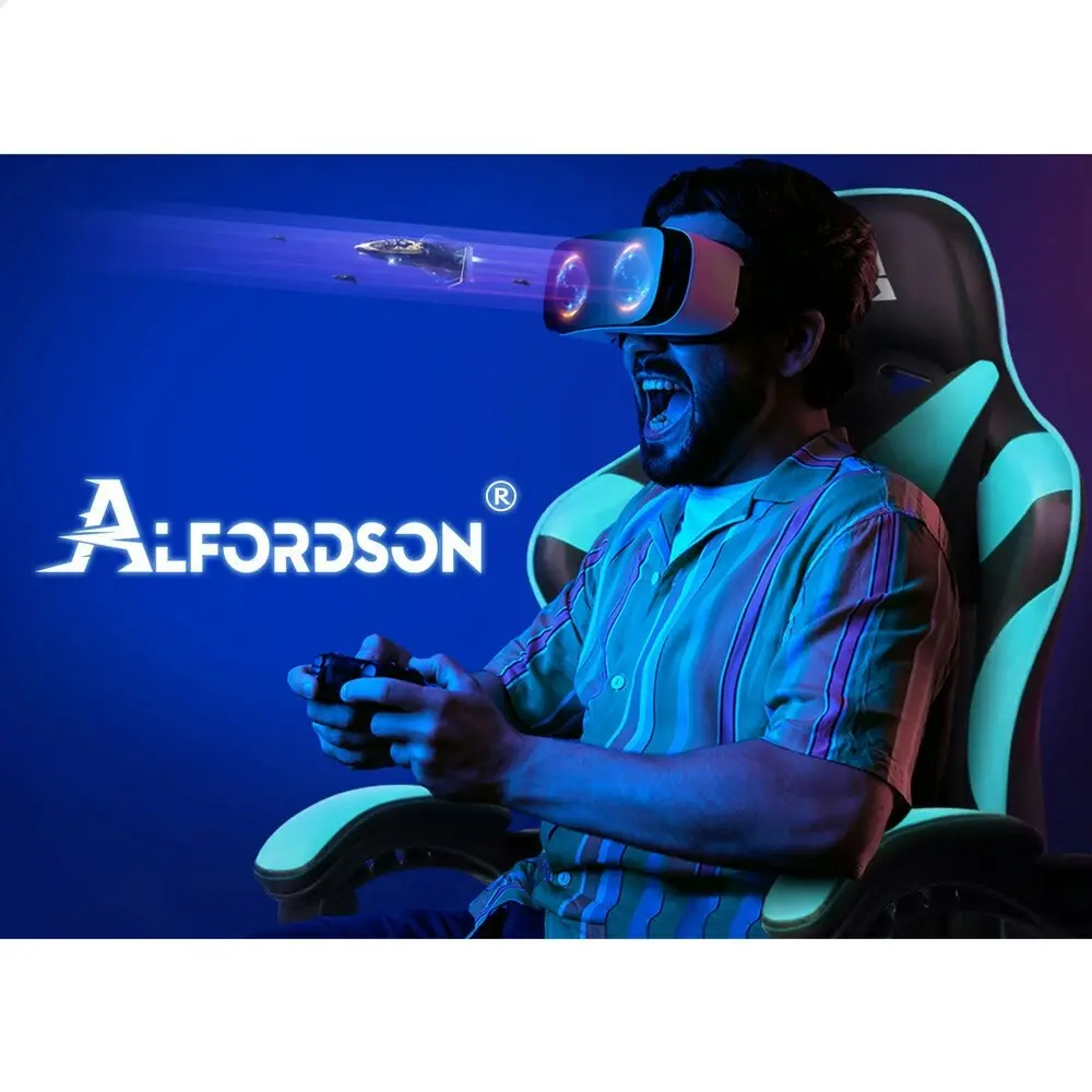 Alfordson Gaming Chair Office Massage Computer Racing Seat PU Leather Cyan