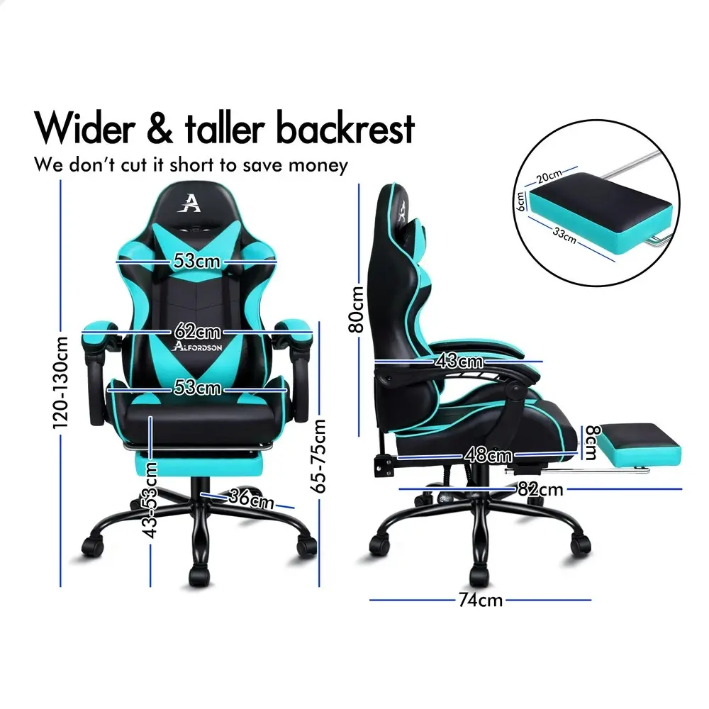 Alfordson Gaming Chair Office Massage Computer Racing Seat PU Leather Cyan