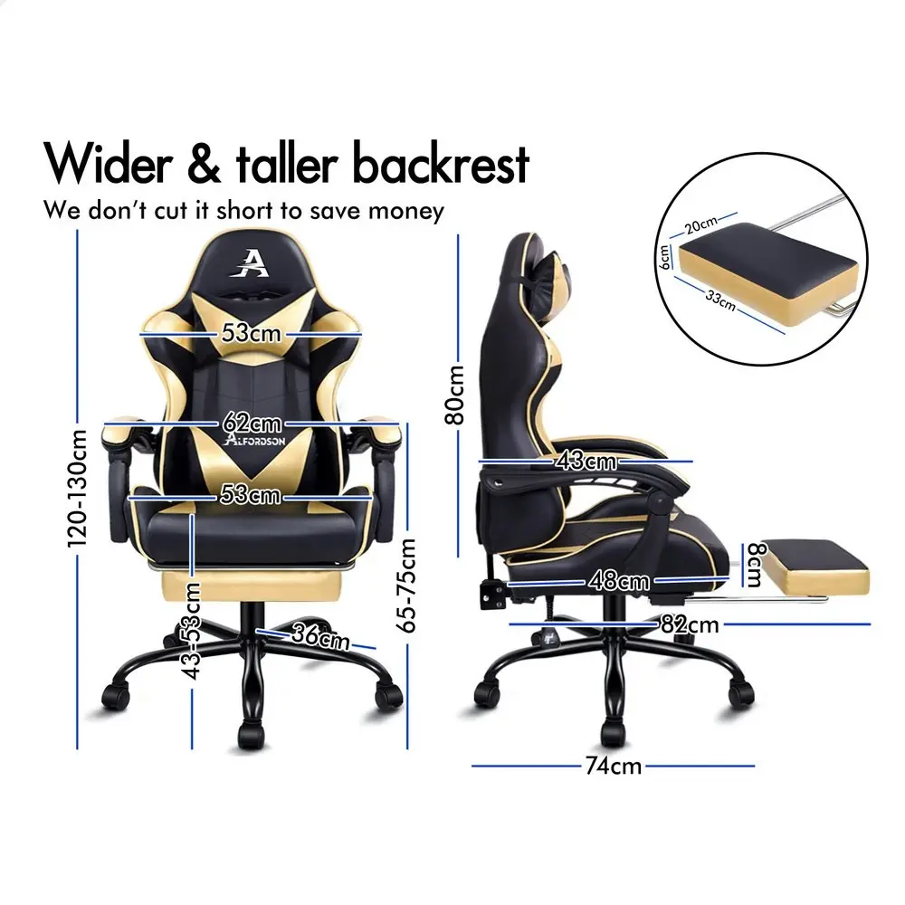 Alfordson Gaming Chair Office Massage Computer Racing Seat PU Leather Gold