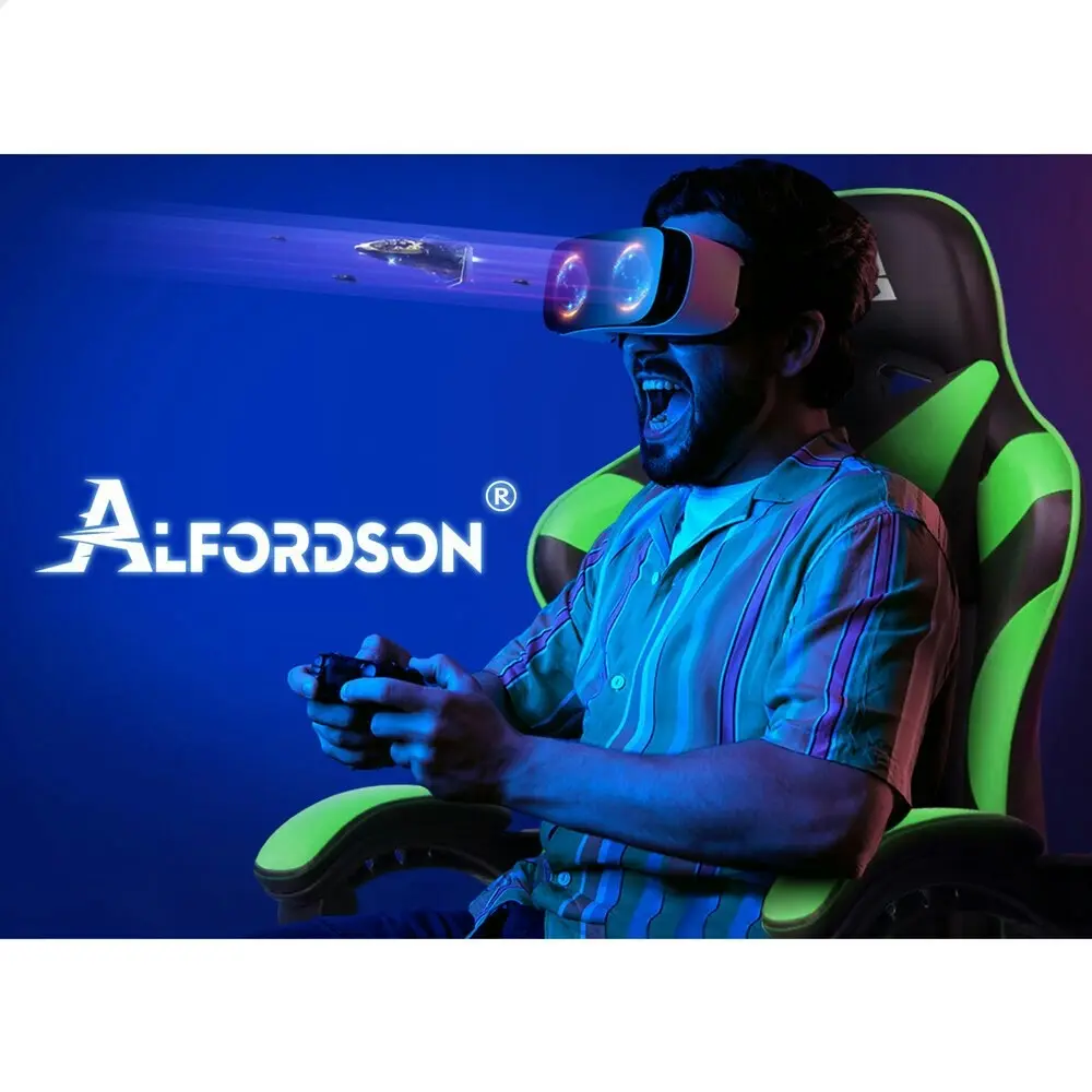 Alfordson Gaming Chair Office Massage Computer Racing Seat PU Leather Green