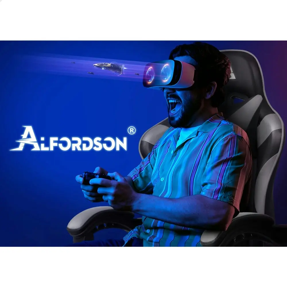 Alfordson Gaming Chair Office Massage Computer Racing Seat PU Leather Grey